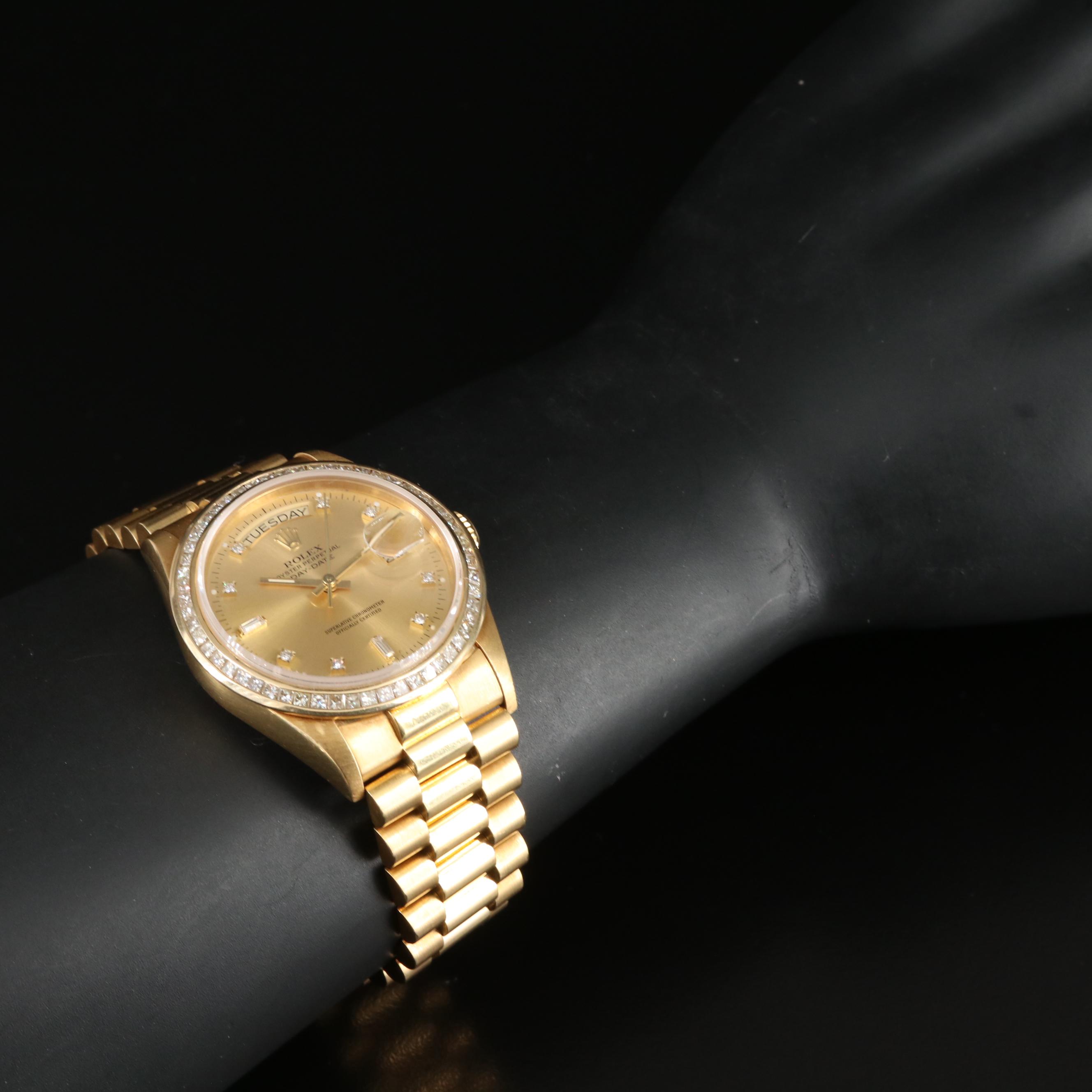 1987 Rolex 18k Day-Date 2.16 CTW Custom Diamond Dial & Bezel Watch