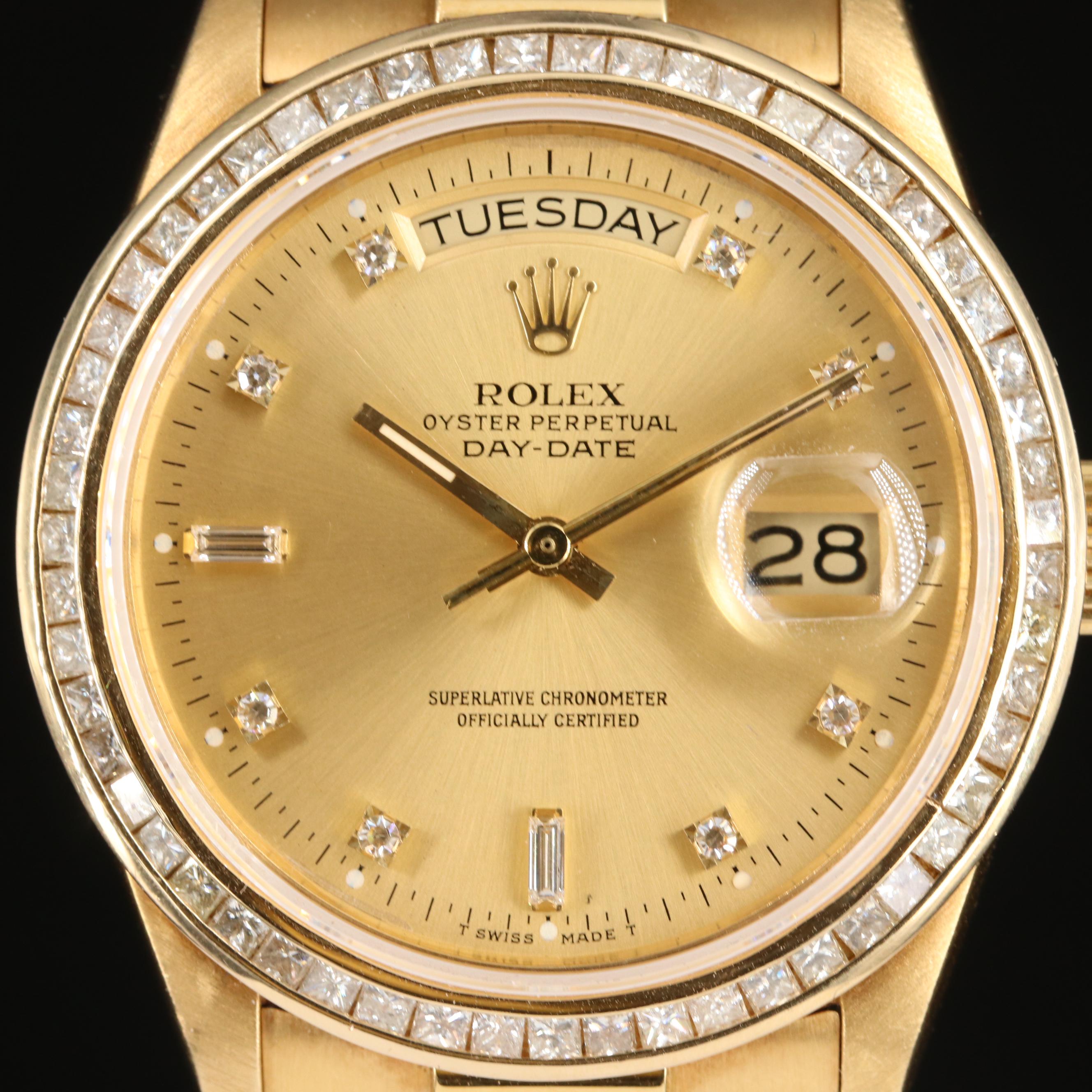 1987 Rolex 18k Day-Date 2.16 CTW Custom Diamond Dial & Bezel Watch