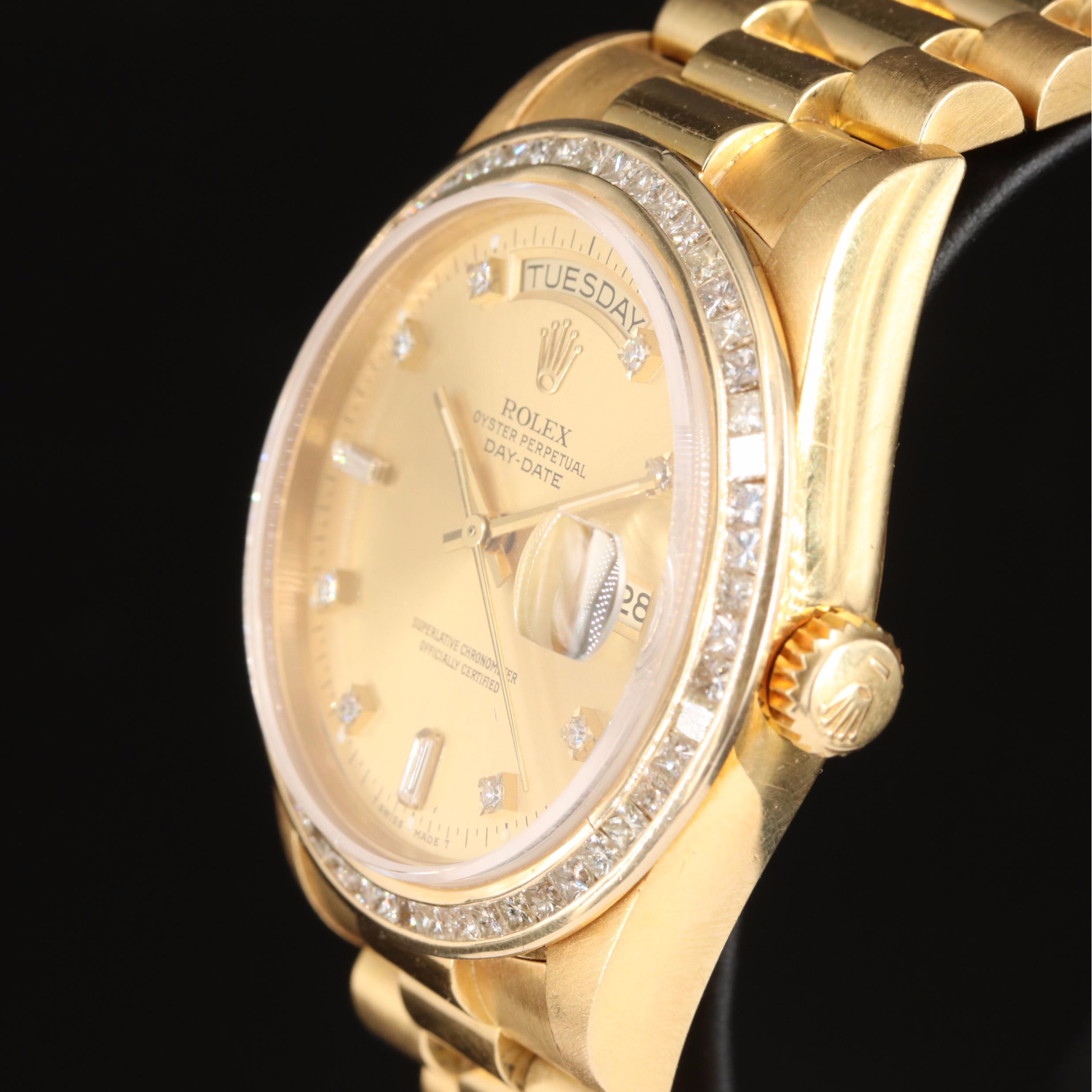 1987 Rolex 18k Day-Date 2.16 CTW Custom Diamond Dial & Bezel Watch