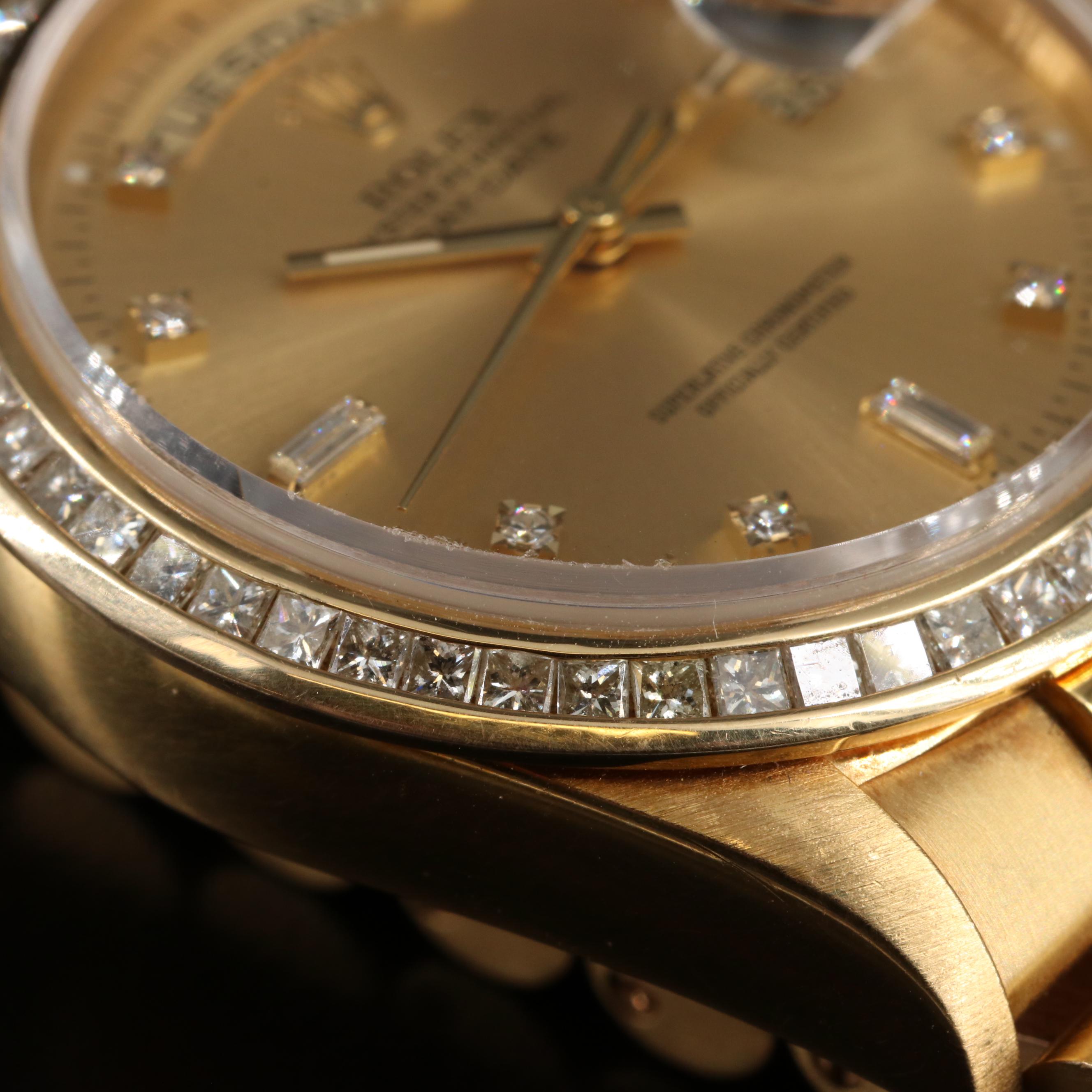 1987 Rolex 18k Day-Date 2.16 CTW Custom Diamond Dial & Bezel Watch