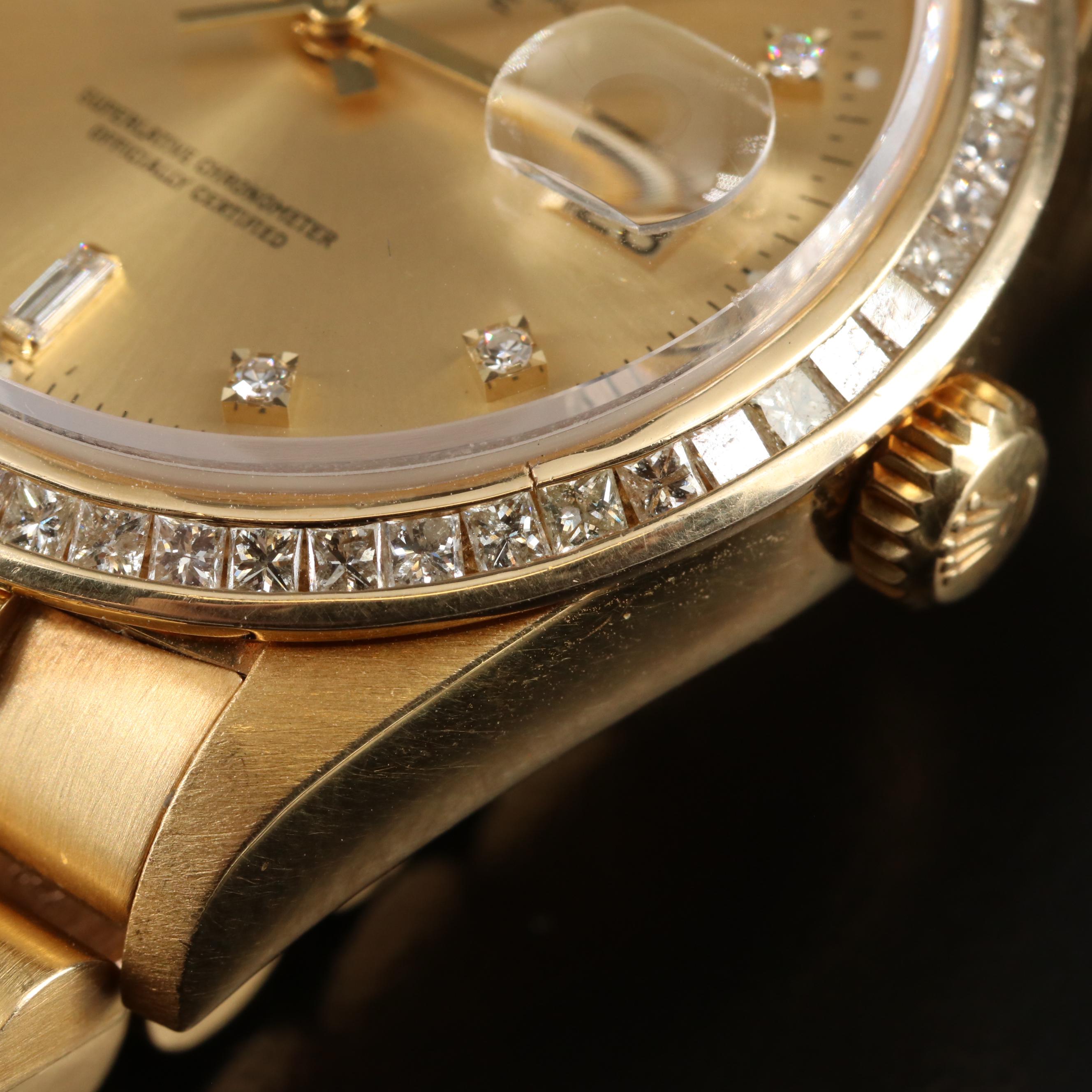 1987 Rolex 18k Day-Date 2.16 CTW Custom Diamond Dial & Bezel Watch
