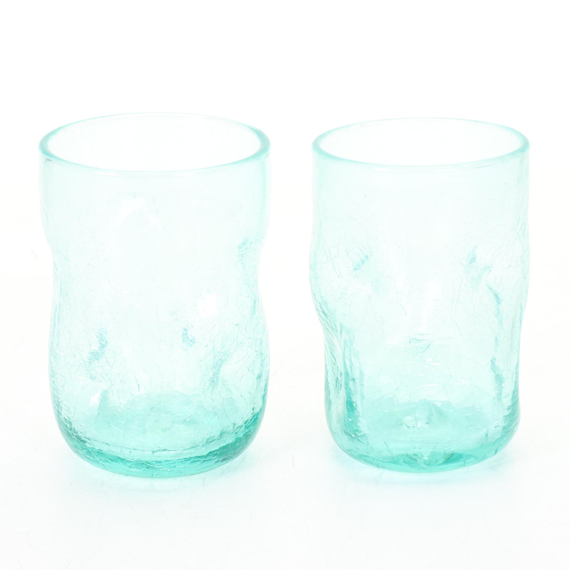 Blenko Cobalt "Dimple" Tumblers, Crackle Aqua "Dimple" Glasses & Novelty Shaker