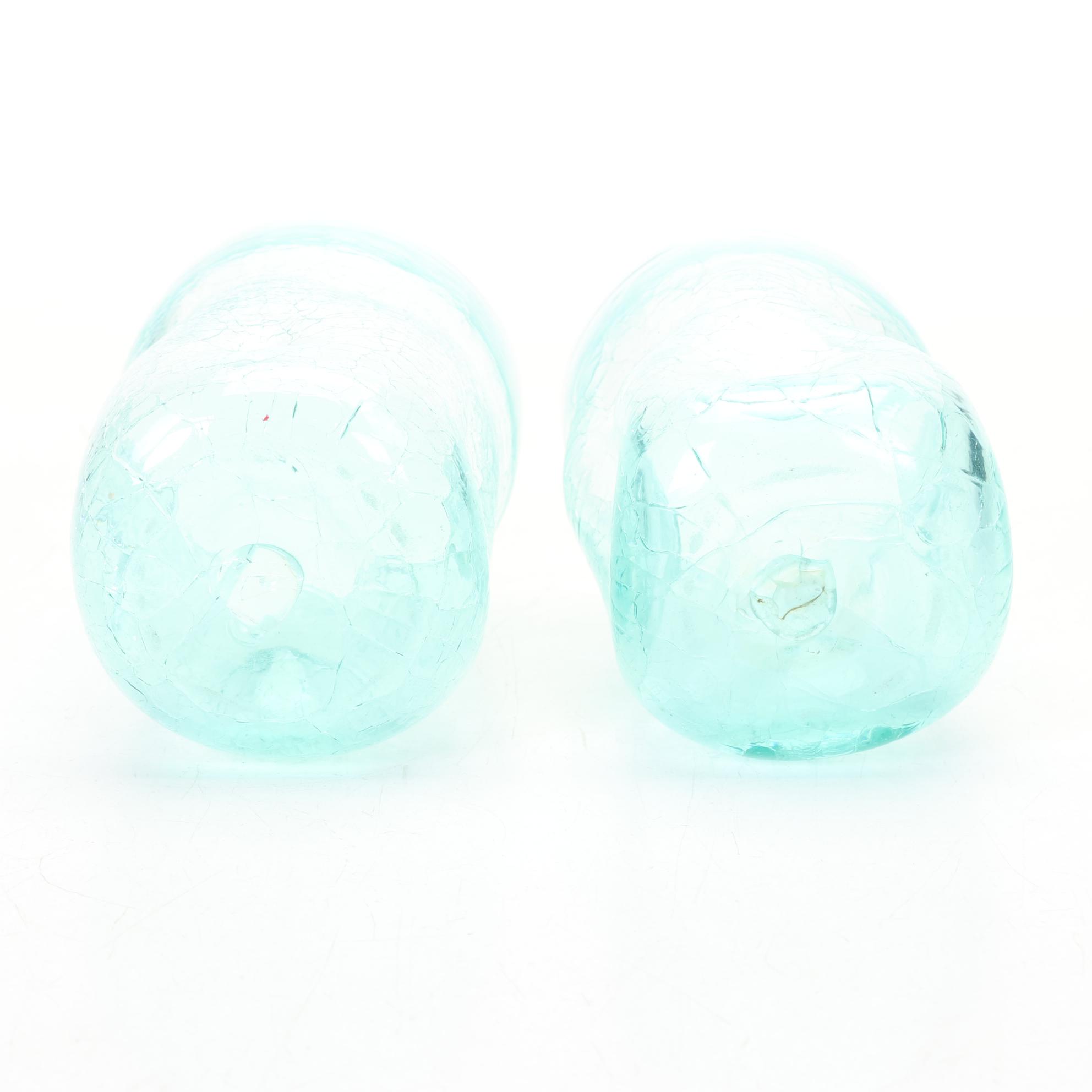 Blenko Cobalt "Dimple" Tumblers, Crackle Aqua "Dimple" Glasses & Novelty Shaker