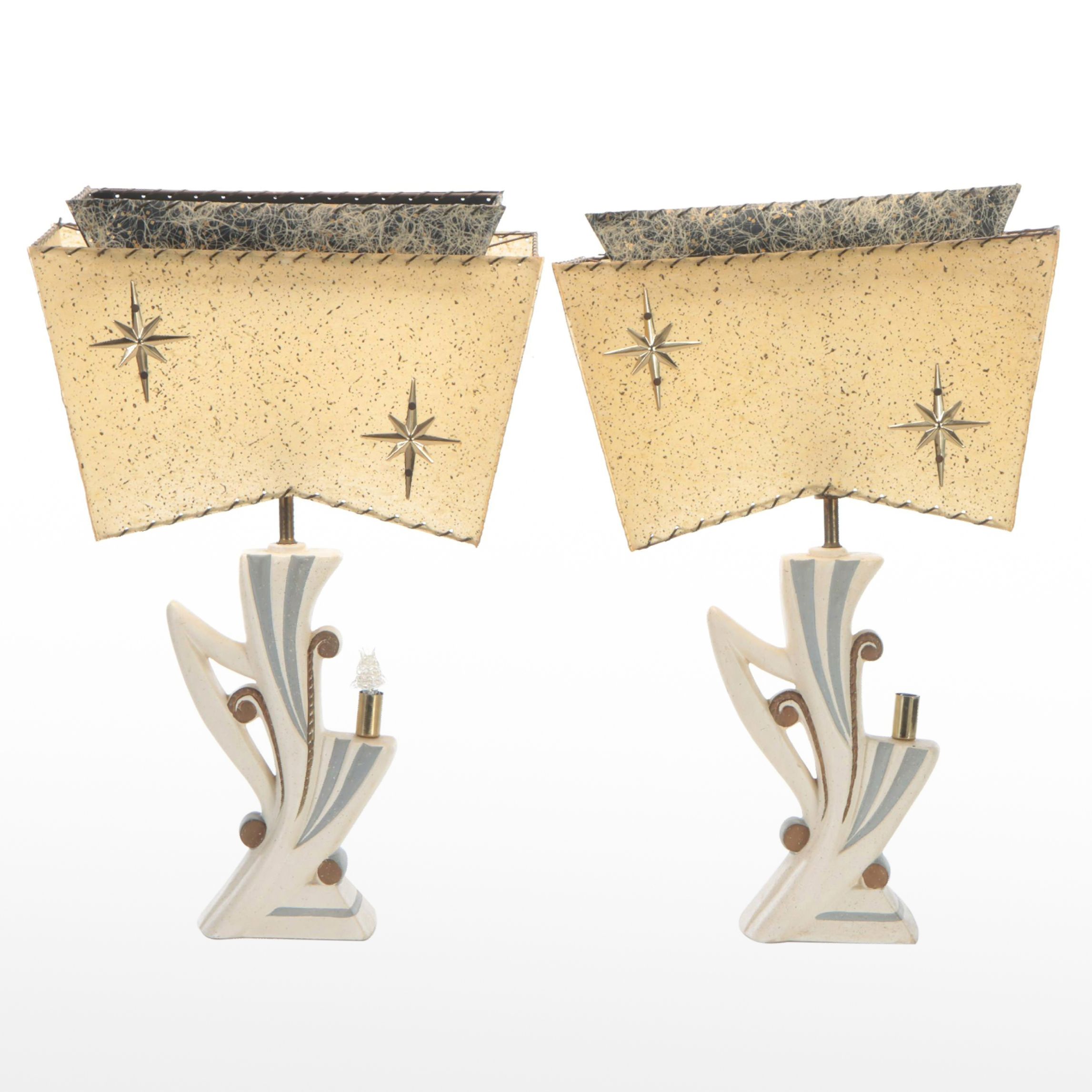 Majestic Lamp Co. MCM Atomic Chalkware Lamps With Fiberglass Shades