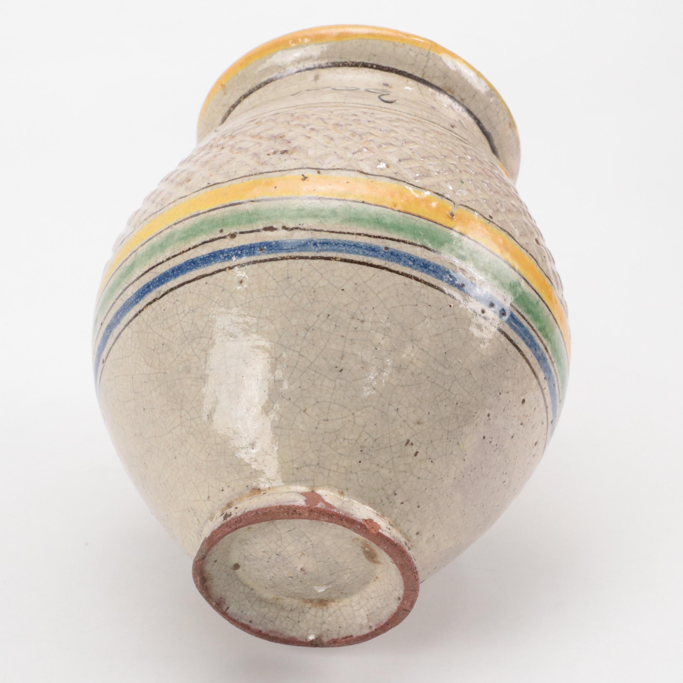 Hand-Painted Majolica Pottery Jugs and Quatrefoil Bowl