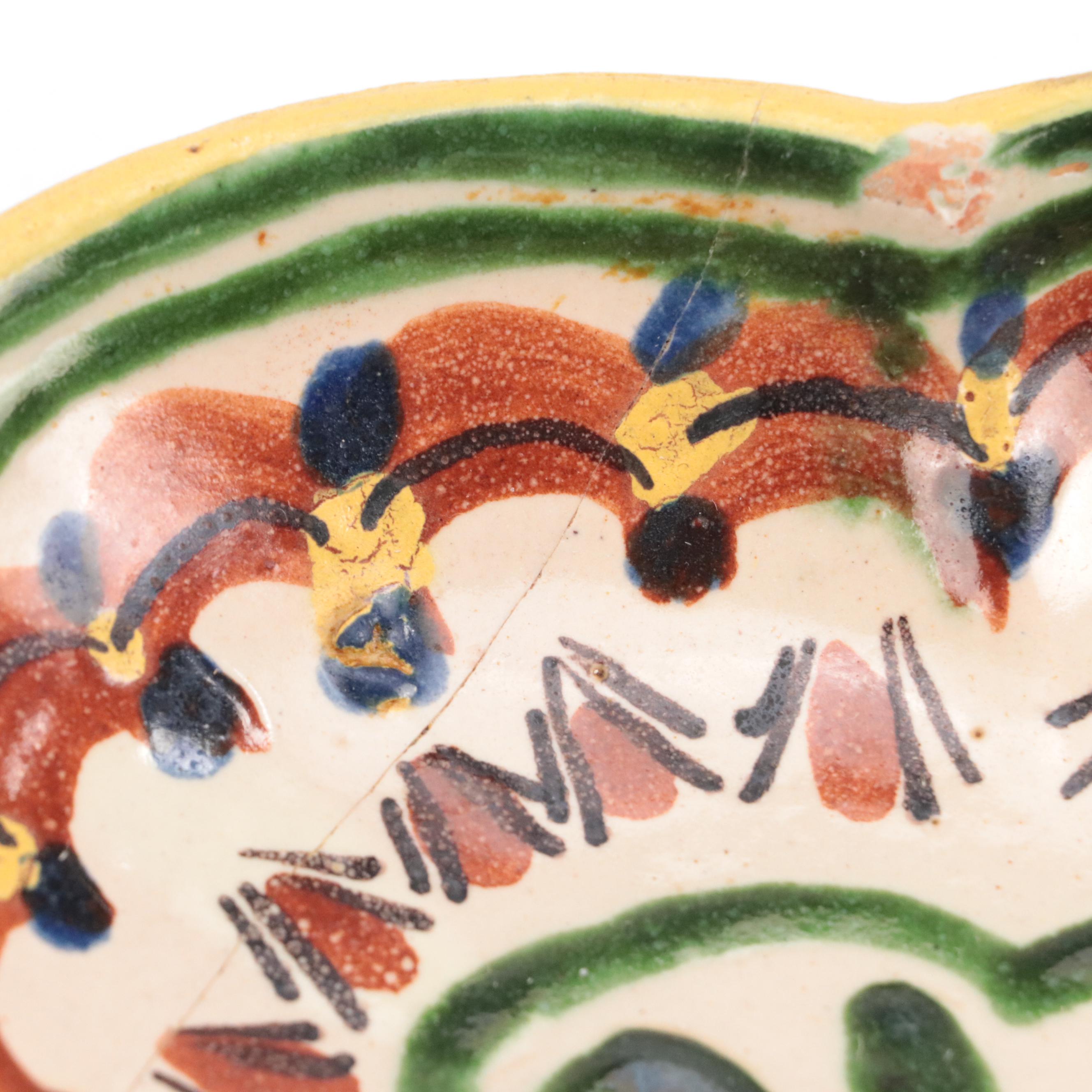 Hand-Painted Majolica Pottery Jugs and Quatrefoil Bowl