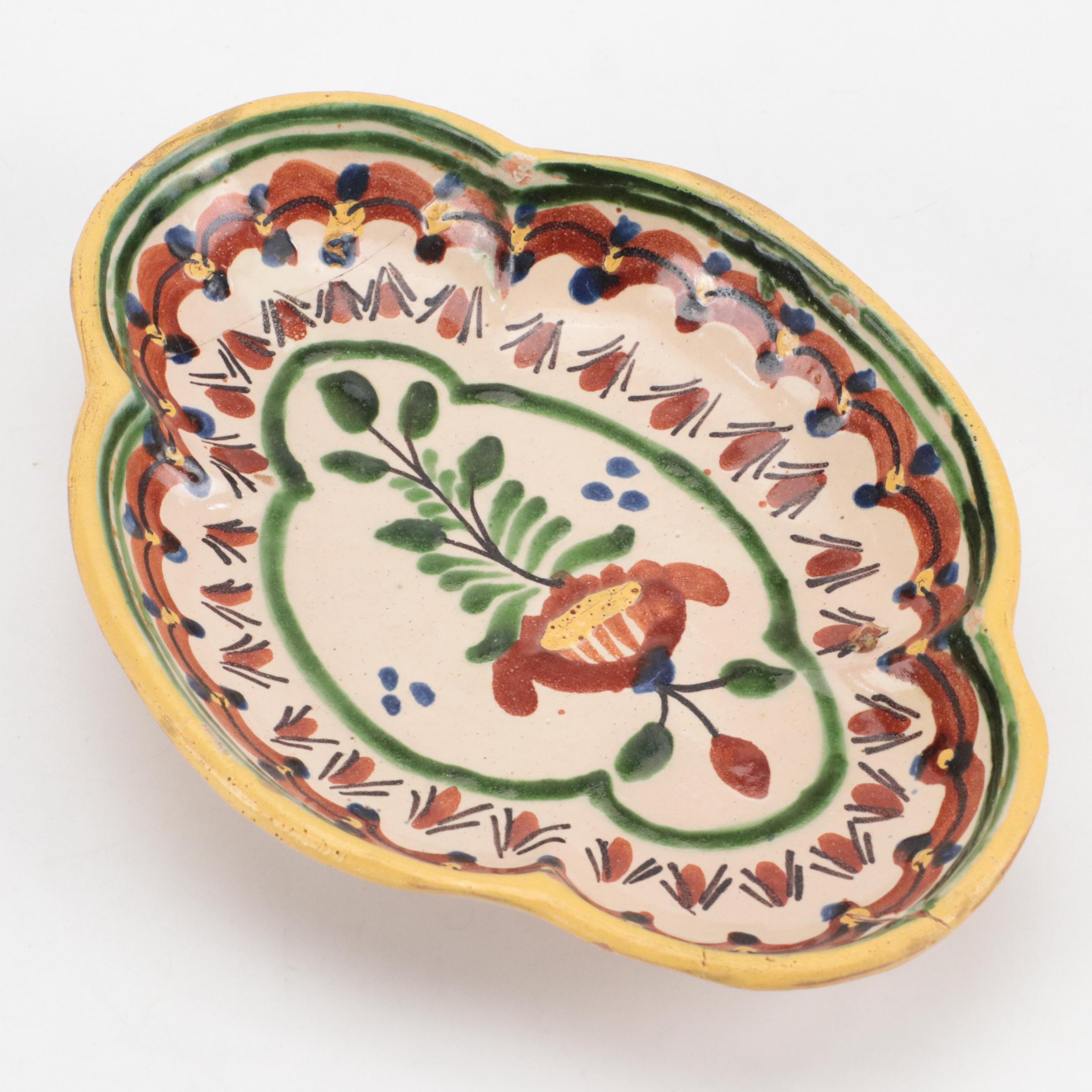 Hand-Painted Majolica Pottery Jugs and Quatrefoil Bowl