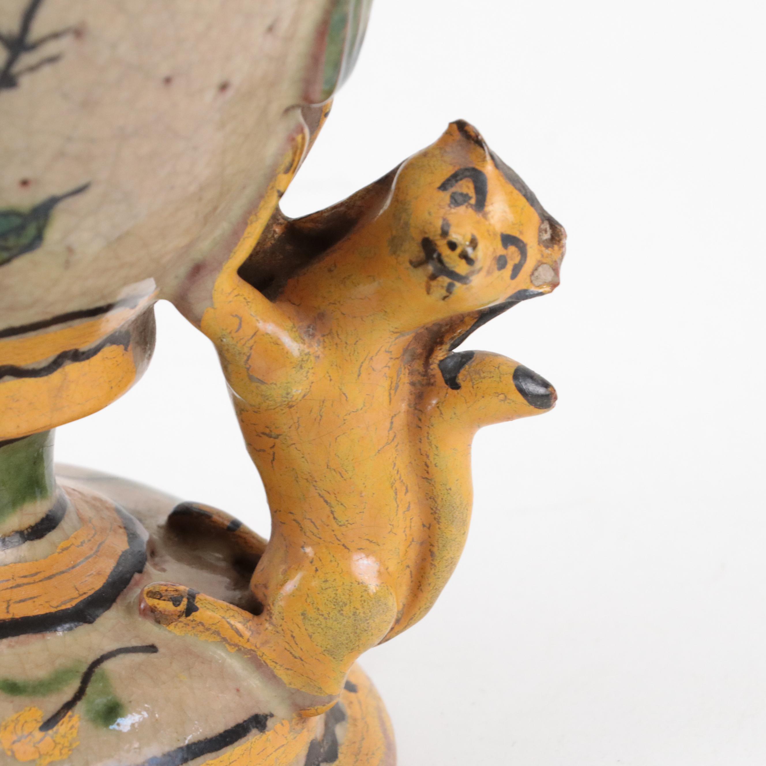 Hand-Painted Majolica Pottery Jugs and Quatrefoil Bowl