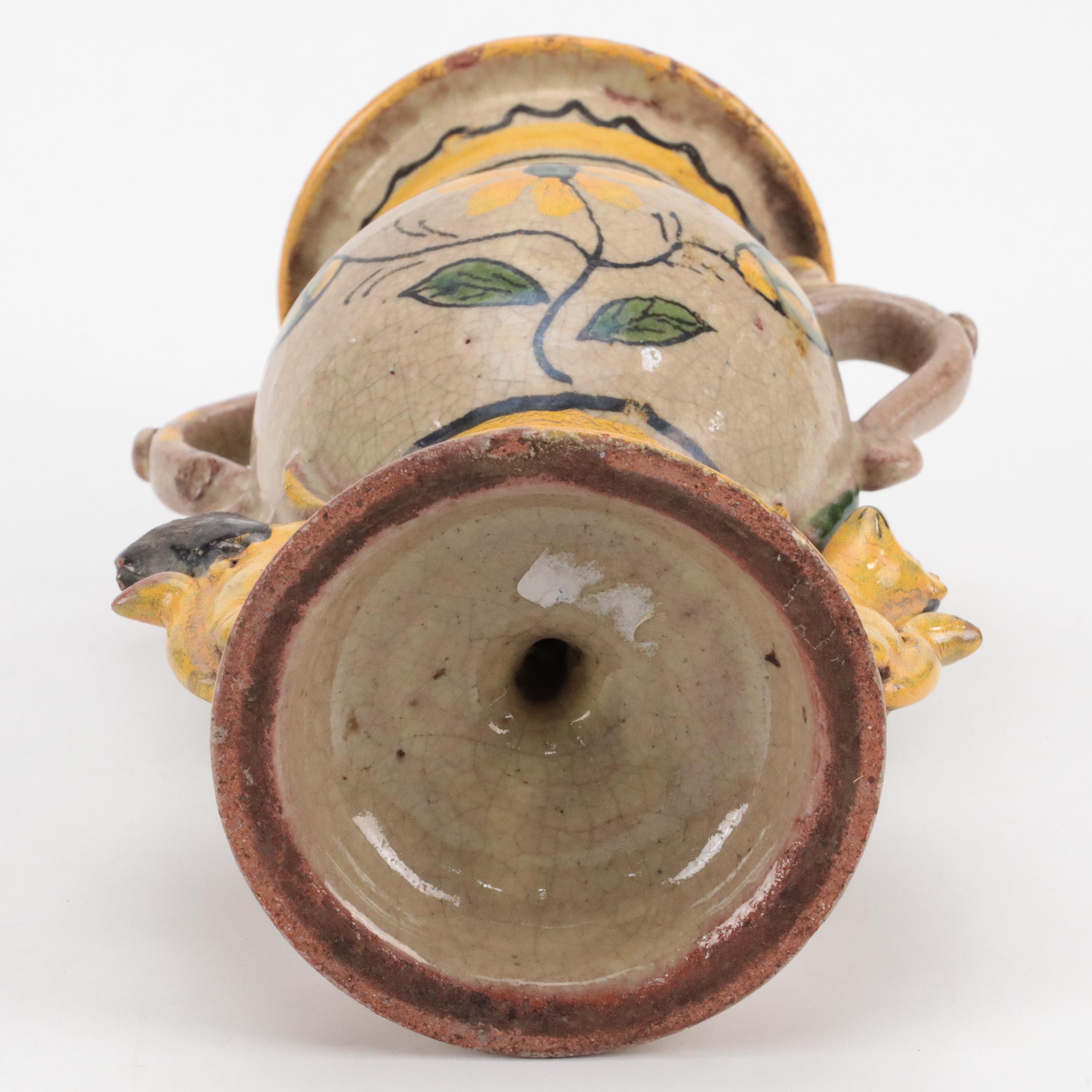 Hand-Painted Majolica Pottery Jugs and Quatrefoil Bowl