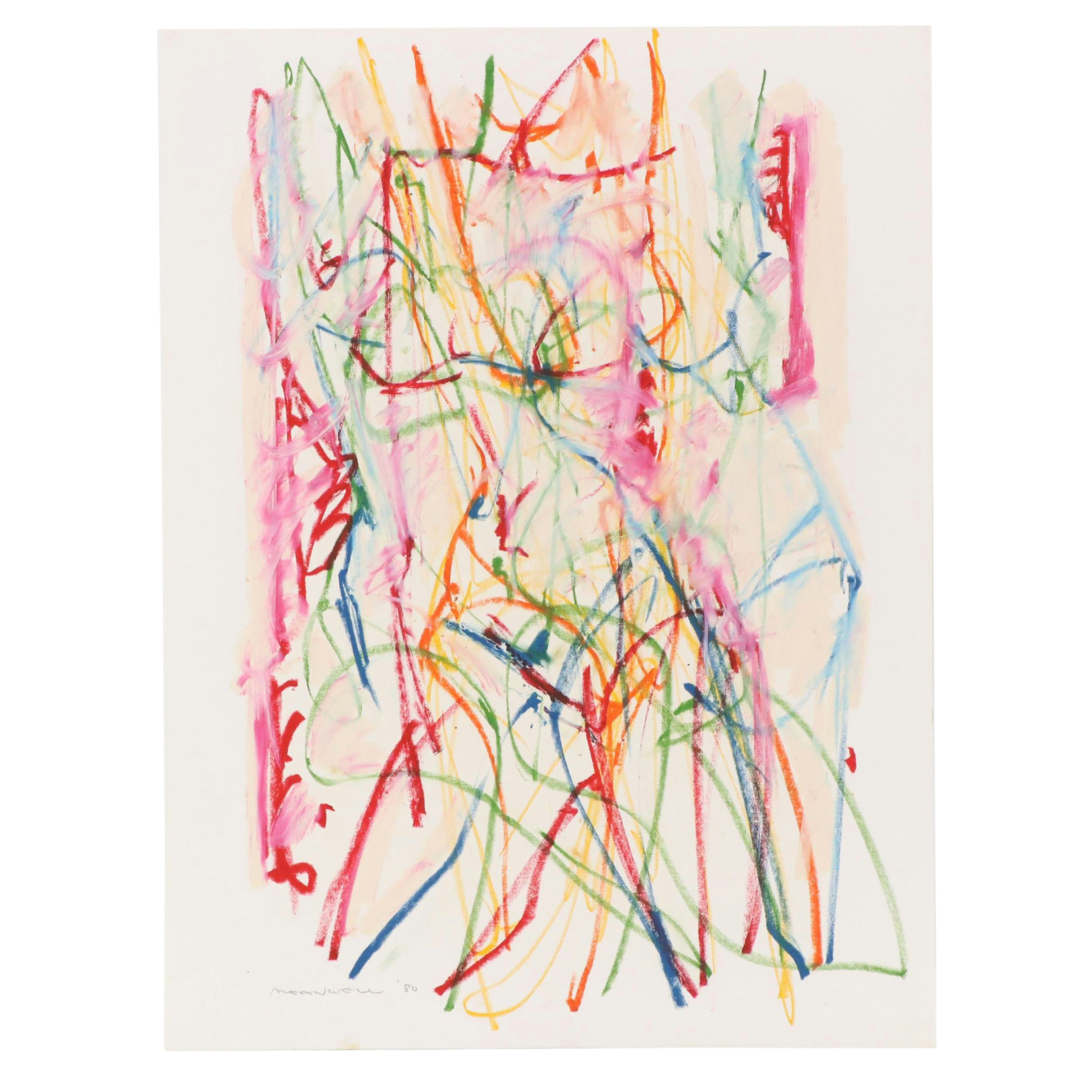 Jack Meanwell Modern Abstract Oil Pastel Drawing, 1980