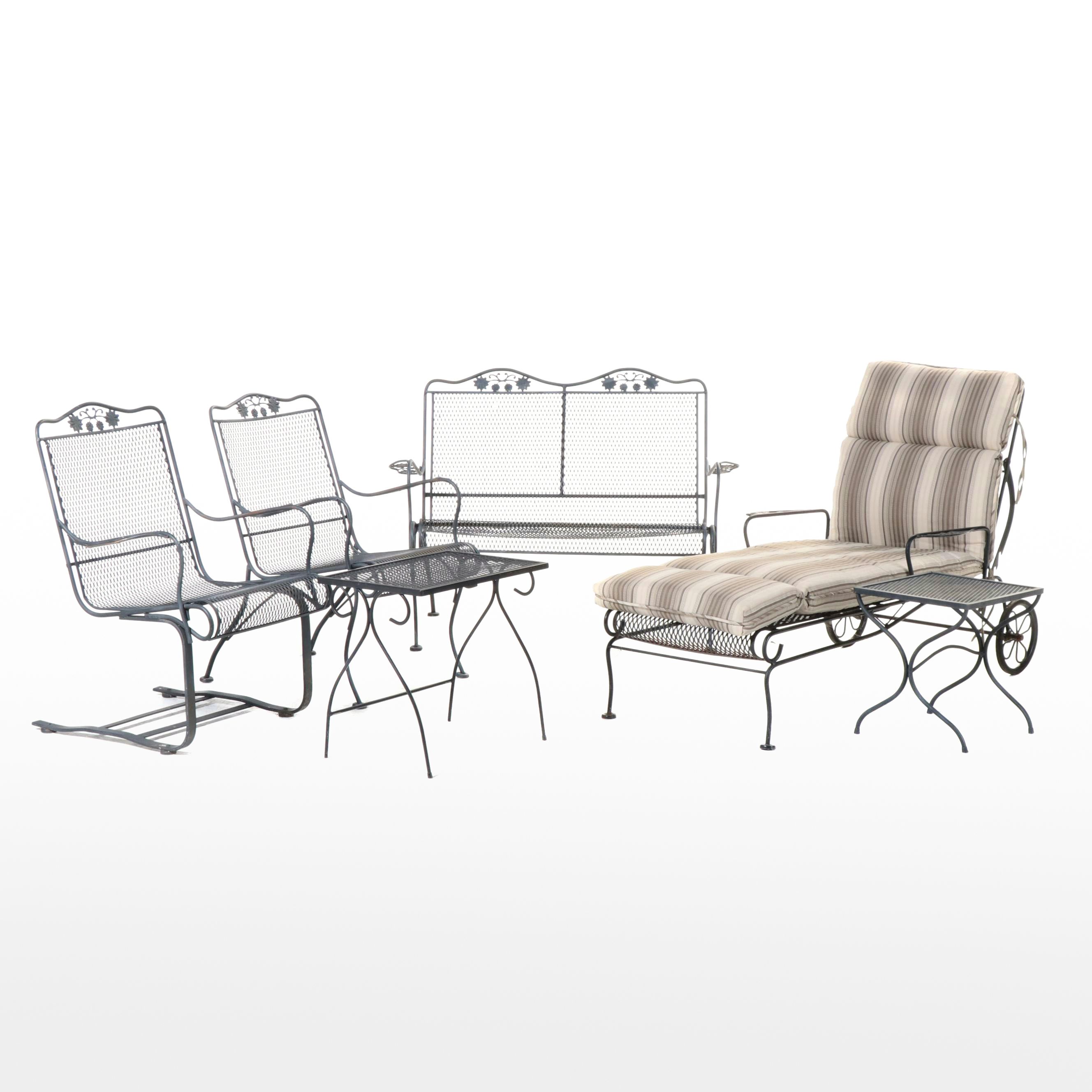 Six-Piece Iron and Wire Mesh Patio Lounge Set, Late 20th Century