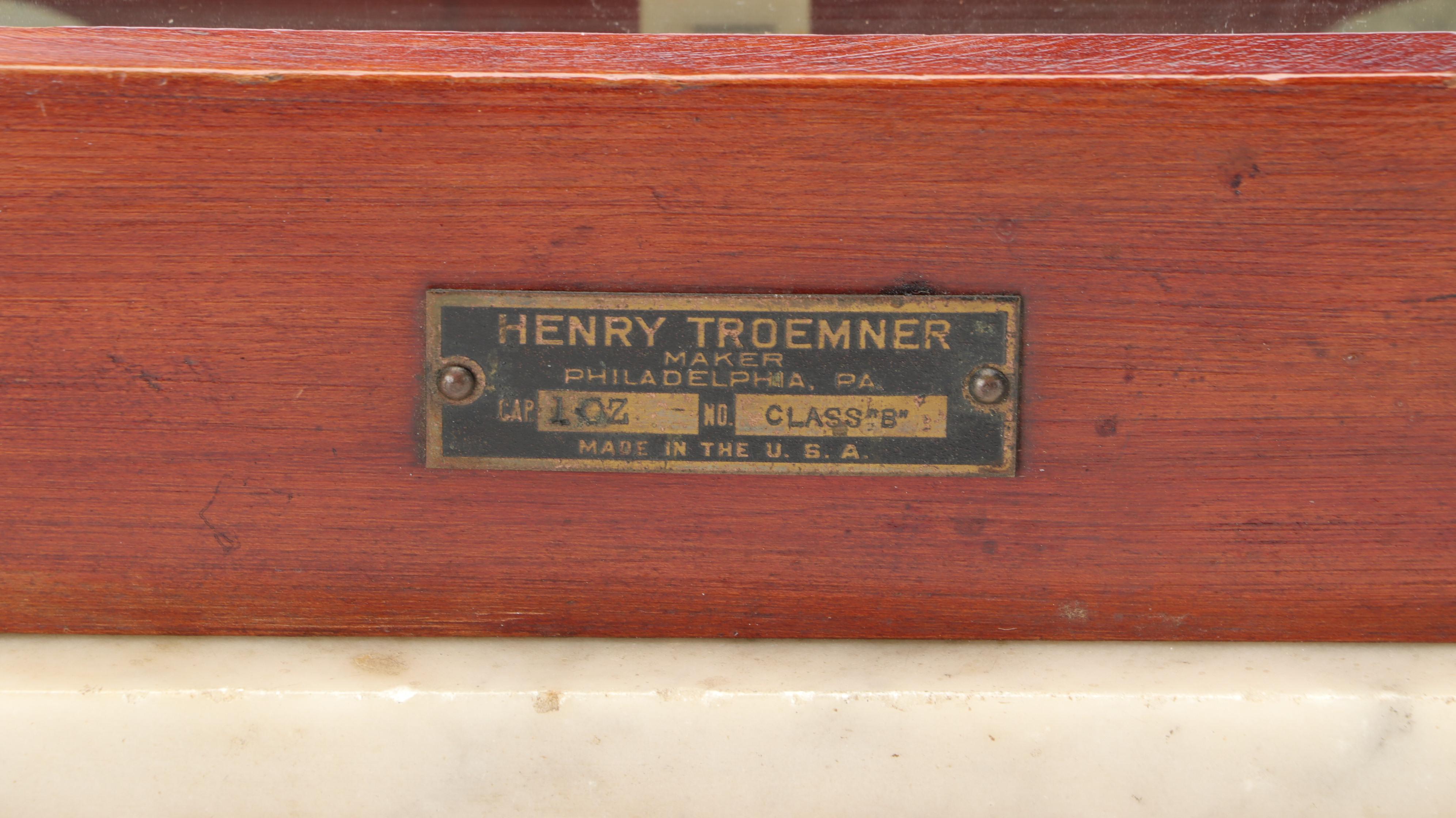 Henry Troemner 1 Oz. Class B Walnut, Brass and Marble Apothecary Scale