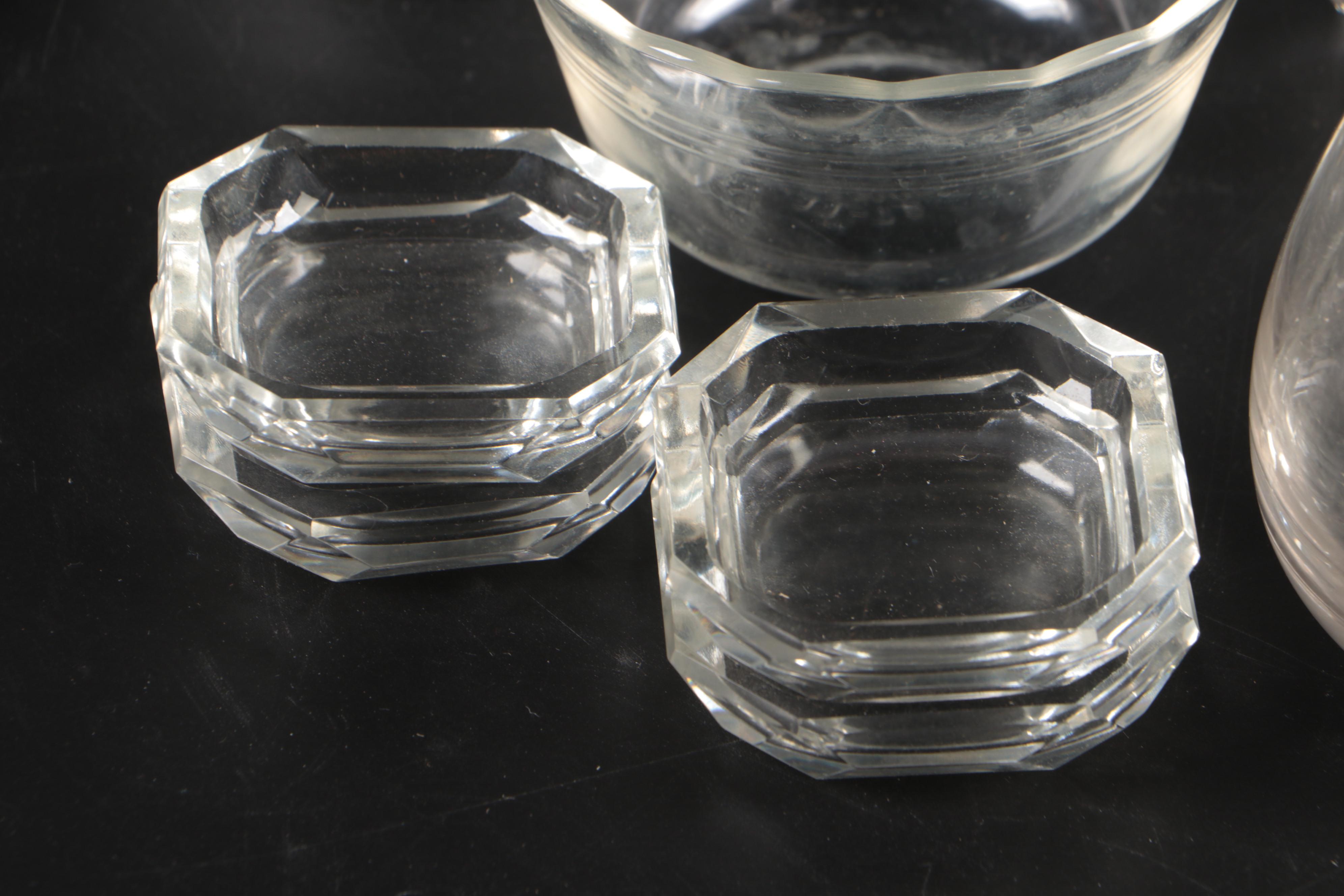 Gorham Sterling Lidded Crystal Jam Jars with Other Glass Dishes