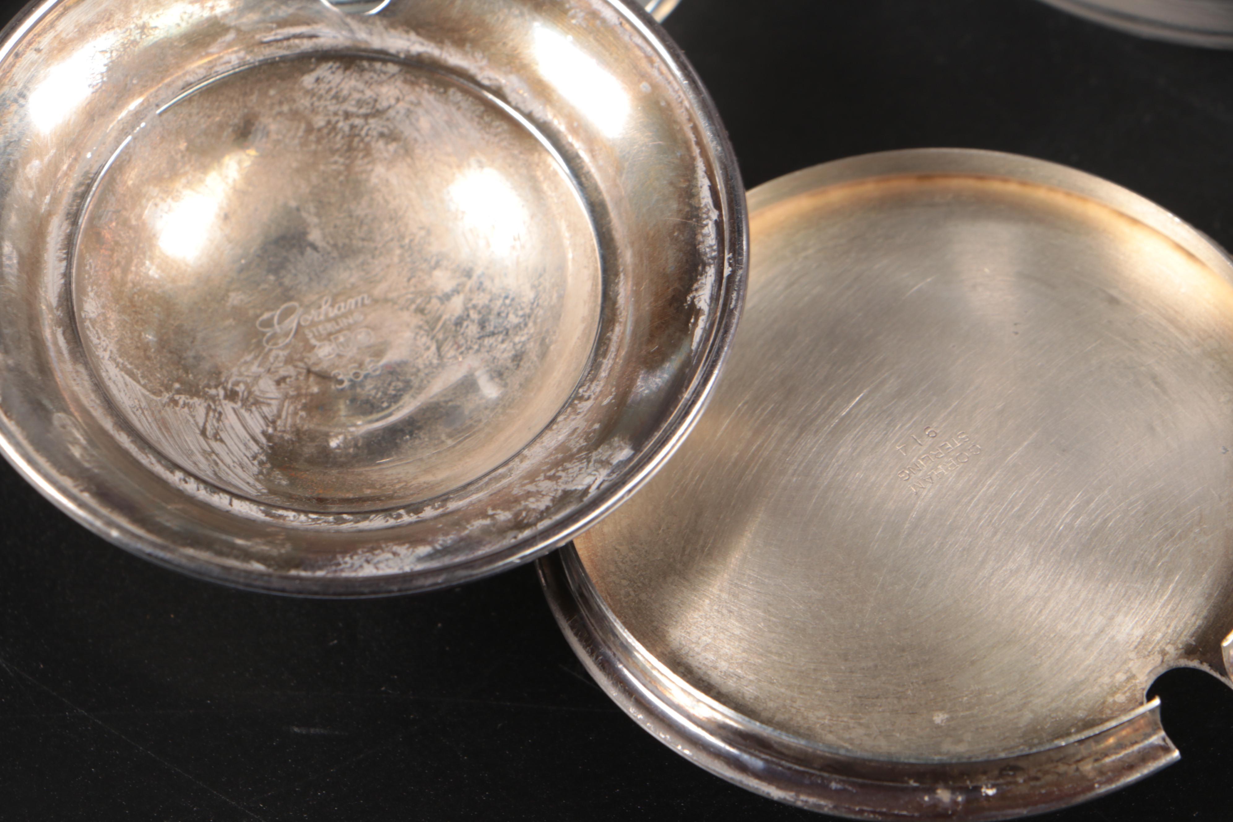 Gorham Sterling Lidded Crystal Jam Jars with Other Glass Dishes