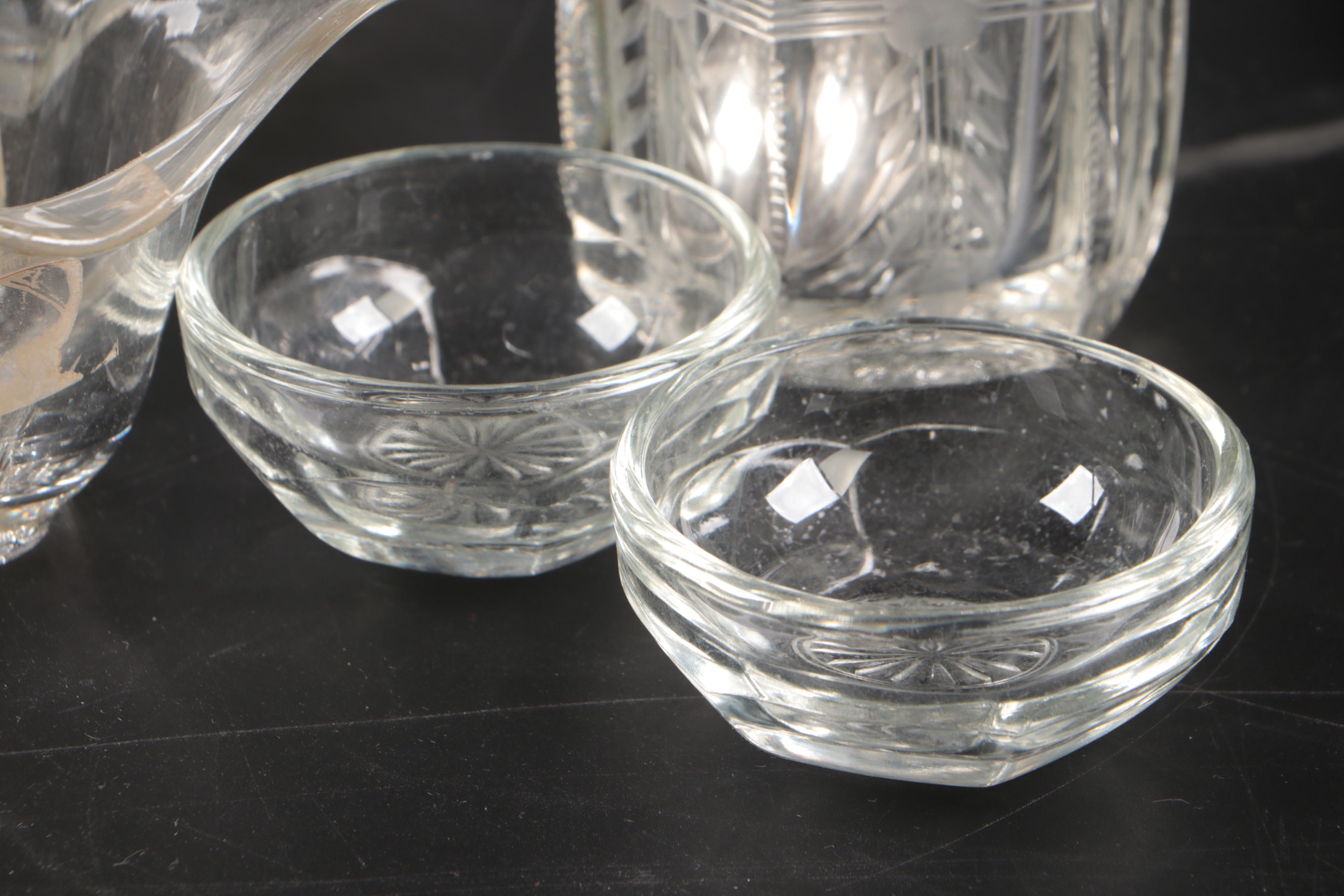 Gorham Sterling Lidded Crystal Jam Jars with Other Glass Dishes