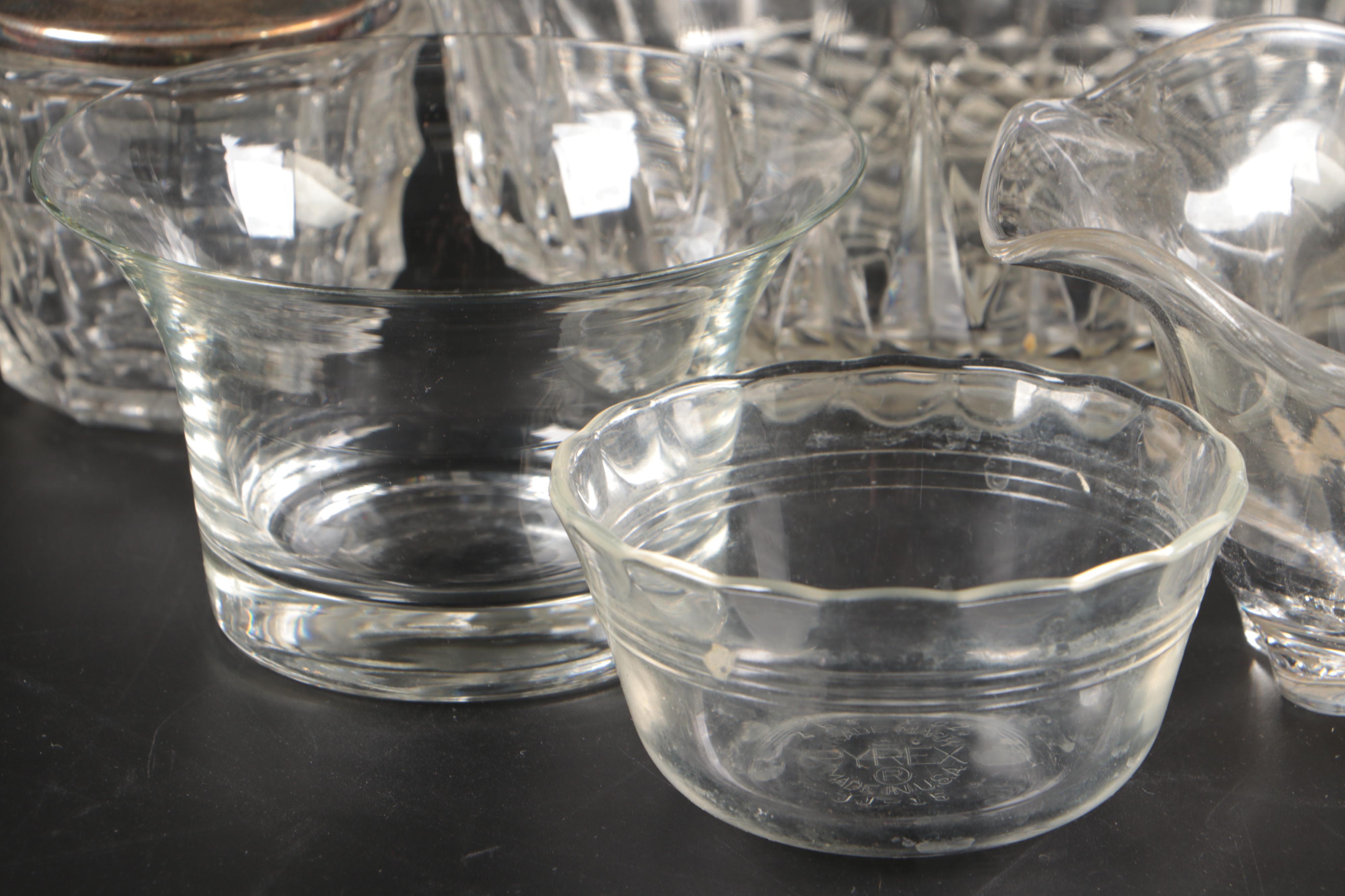 Gorham Sterling Lidded Crystal Jam Jars with Other Glass Dishes