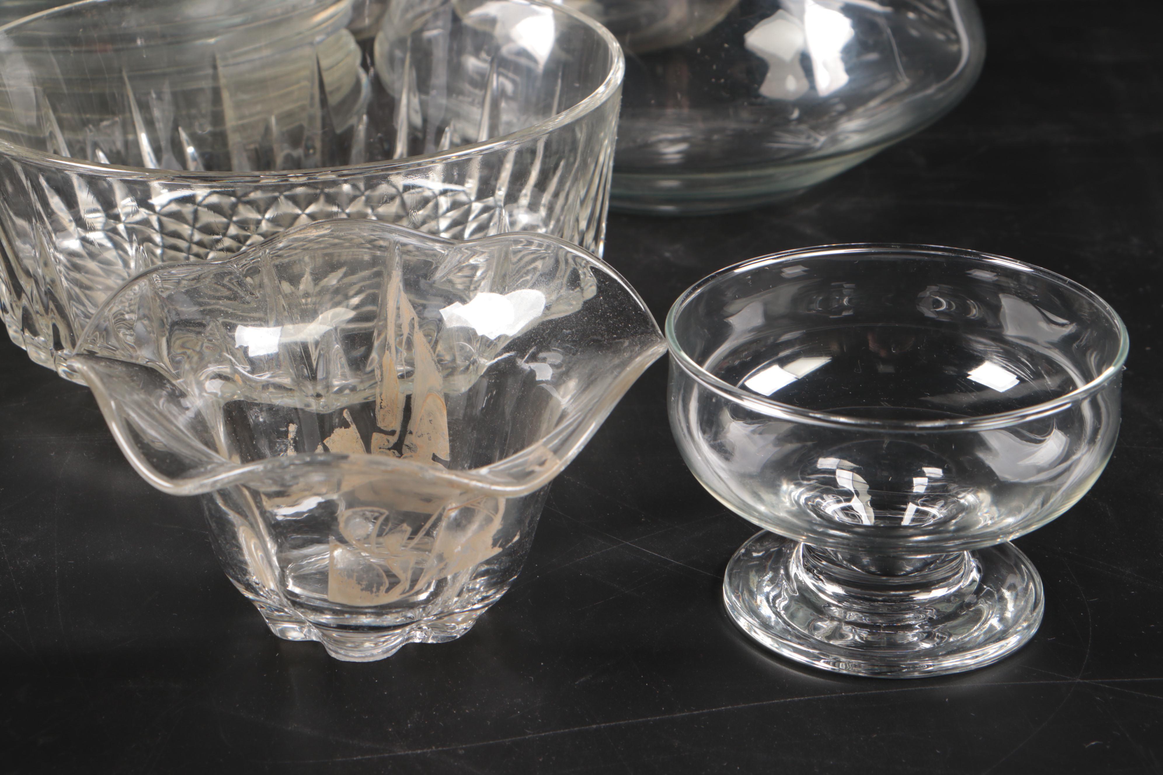 Gorham Sterling Lidded Crystal Jam Jars with Other Glass Dishes
