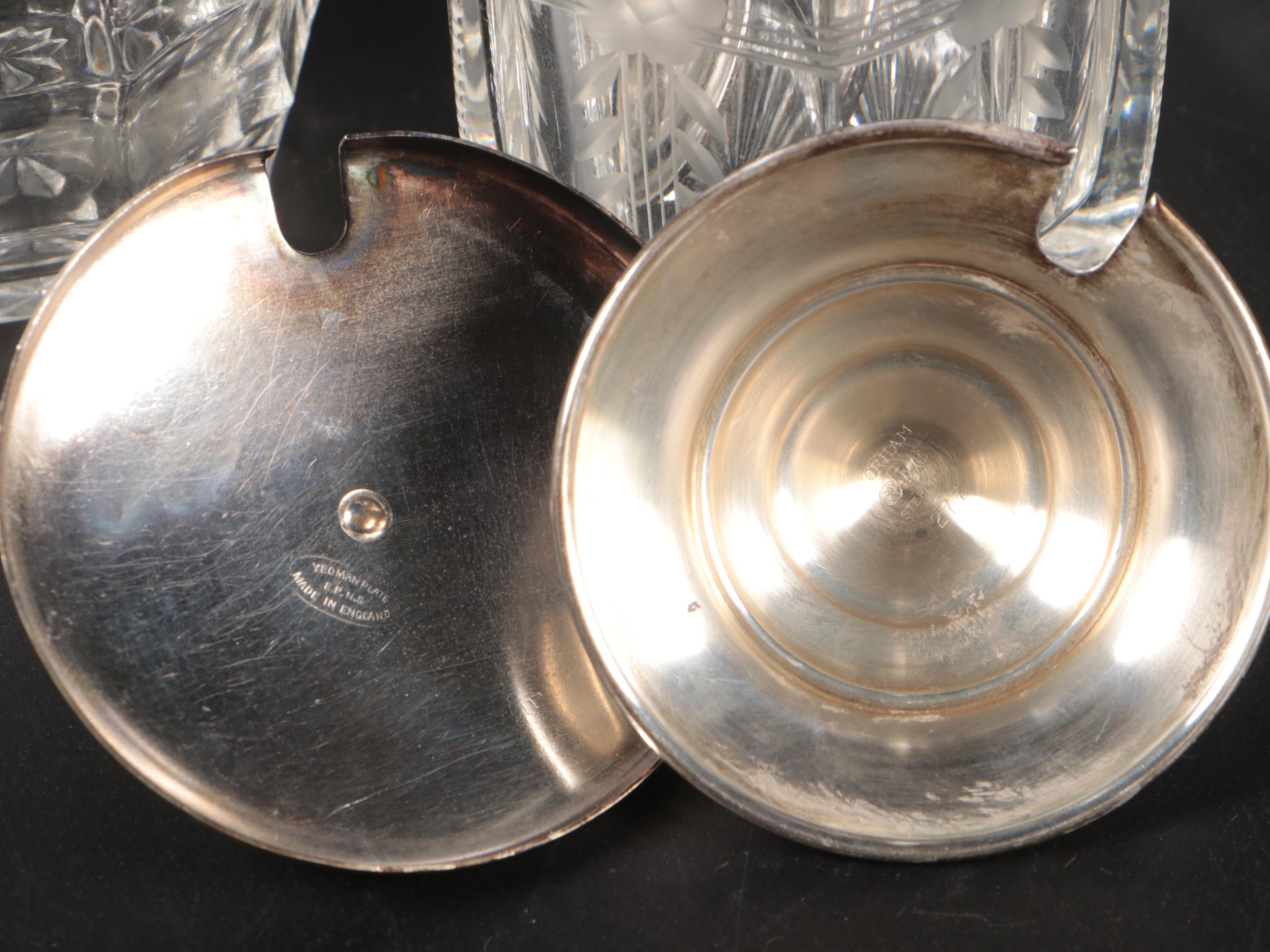 Gorham Sterling Lidded Crystal Jam Jars with Other Glass Dishes