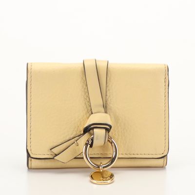 Chloé Pale Yellow Pebbled Leather Trifold Alphabet Wallet