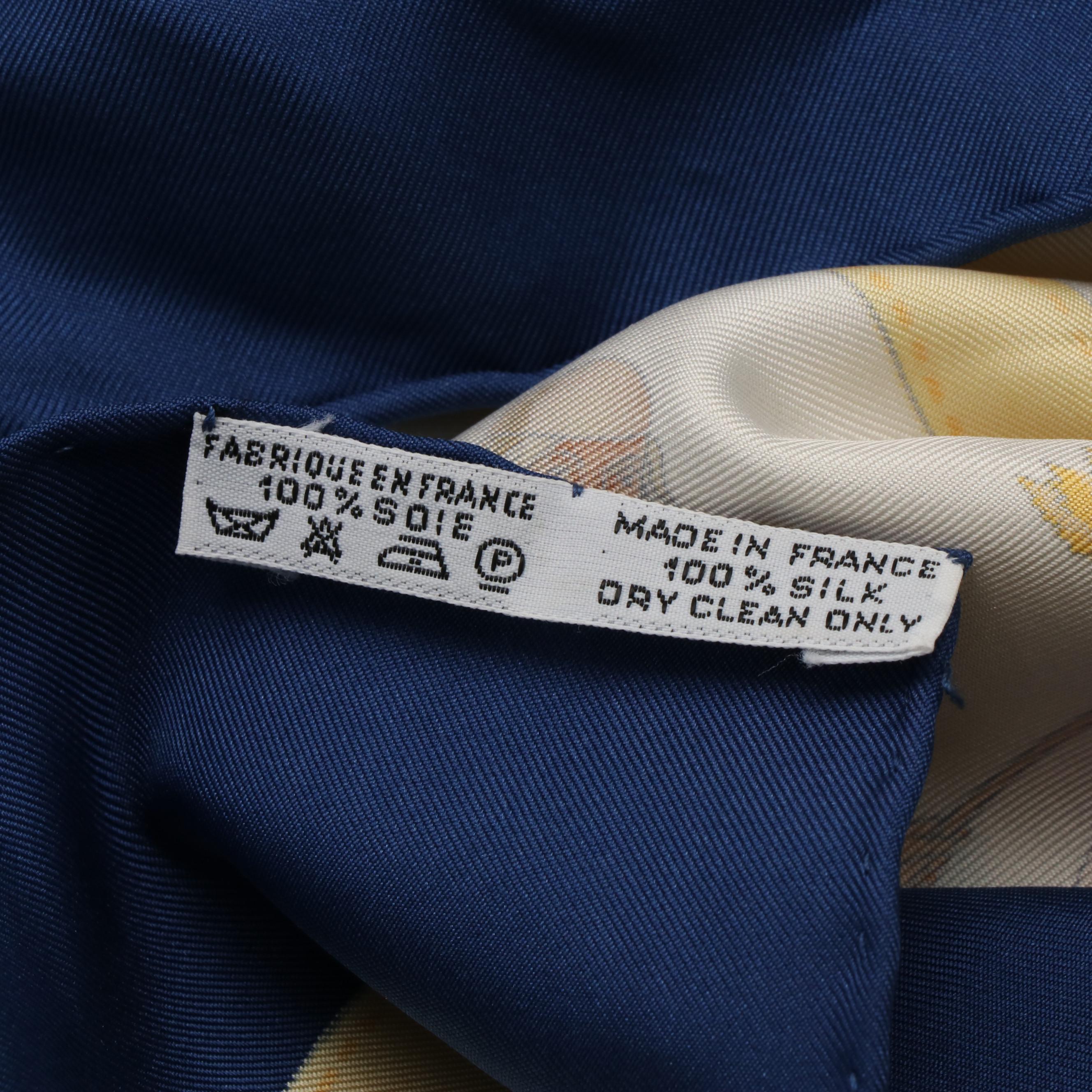 Hermès "Costumes Civils Actuels" Blue and Yellow Silk Scarf