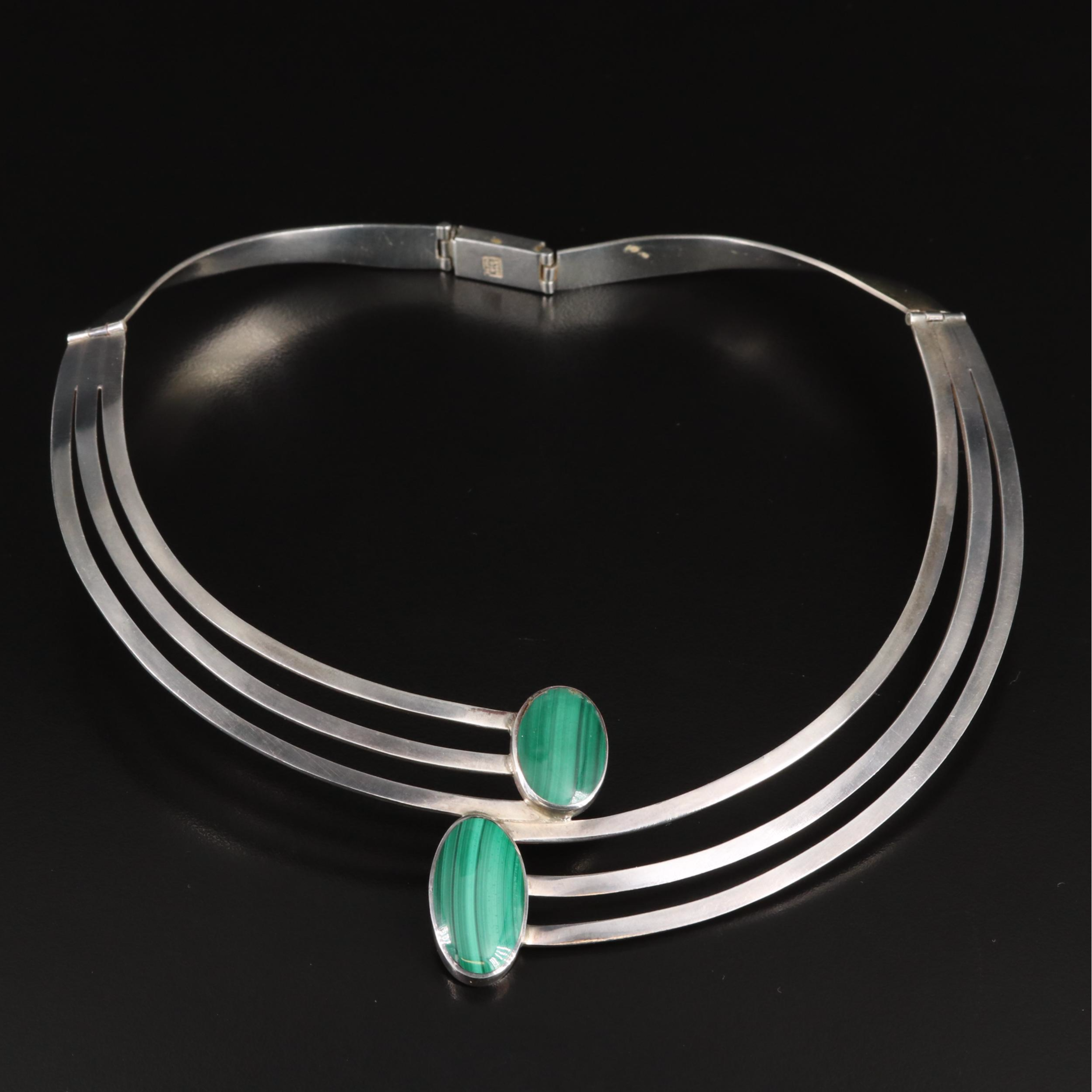 Plata Mexican 970 Silver Malachite Jewelry Set