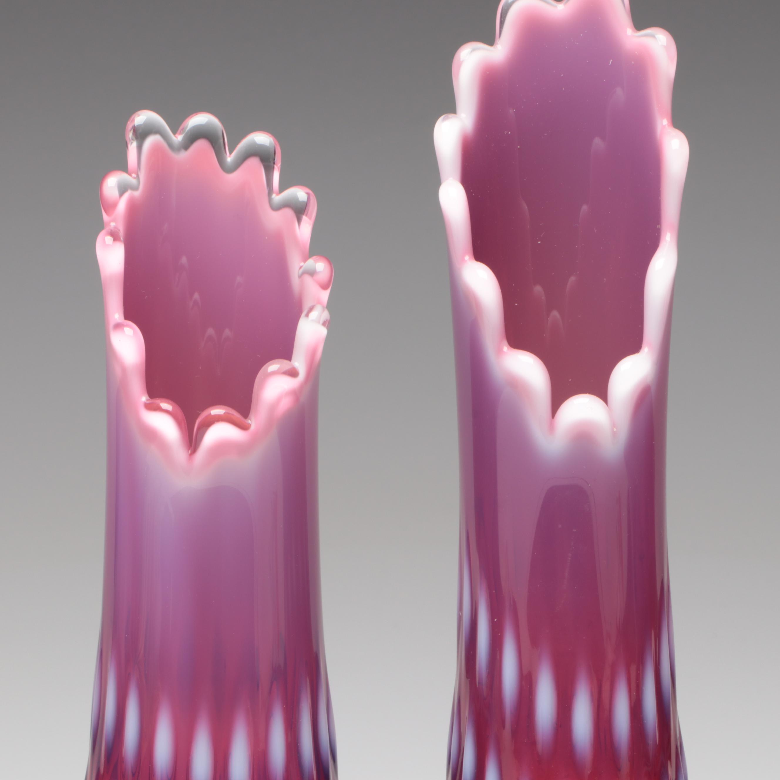 Fenton Hobnail Plum Swung Glass Vases, Mid to Late 20th Century