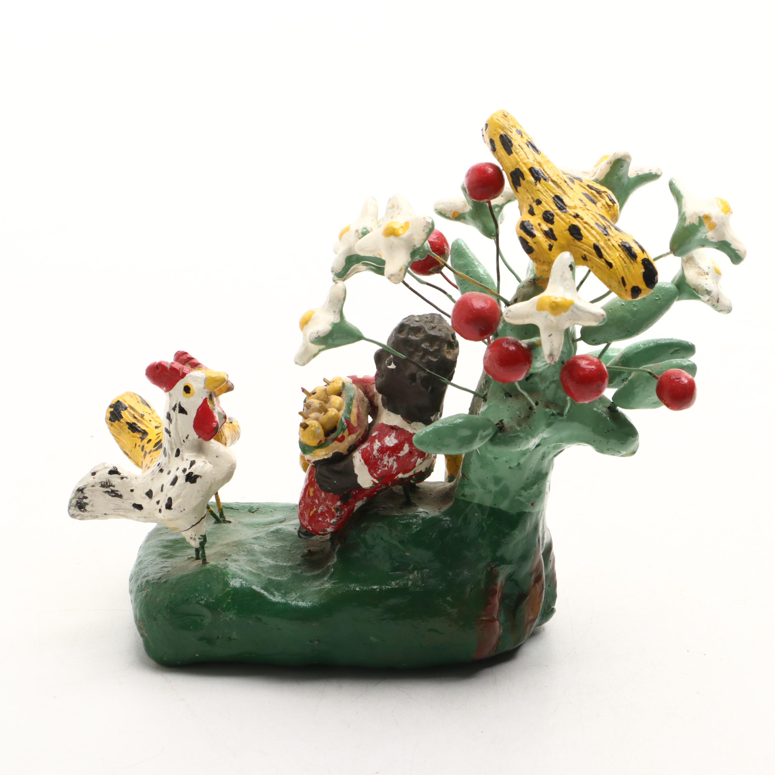 Hand-Painted Clay Rooster and Chicken Figurines