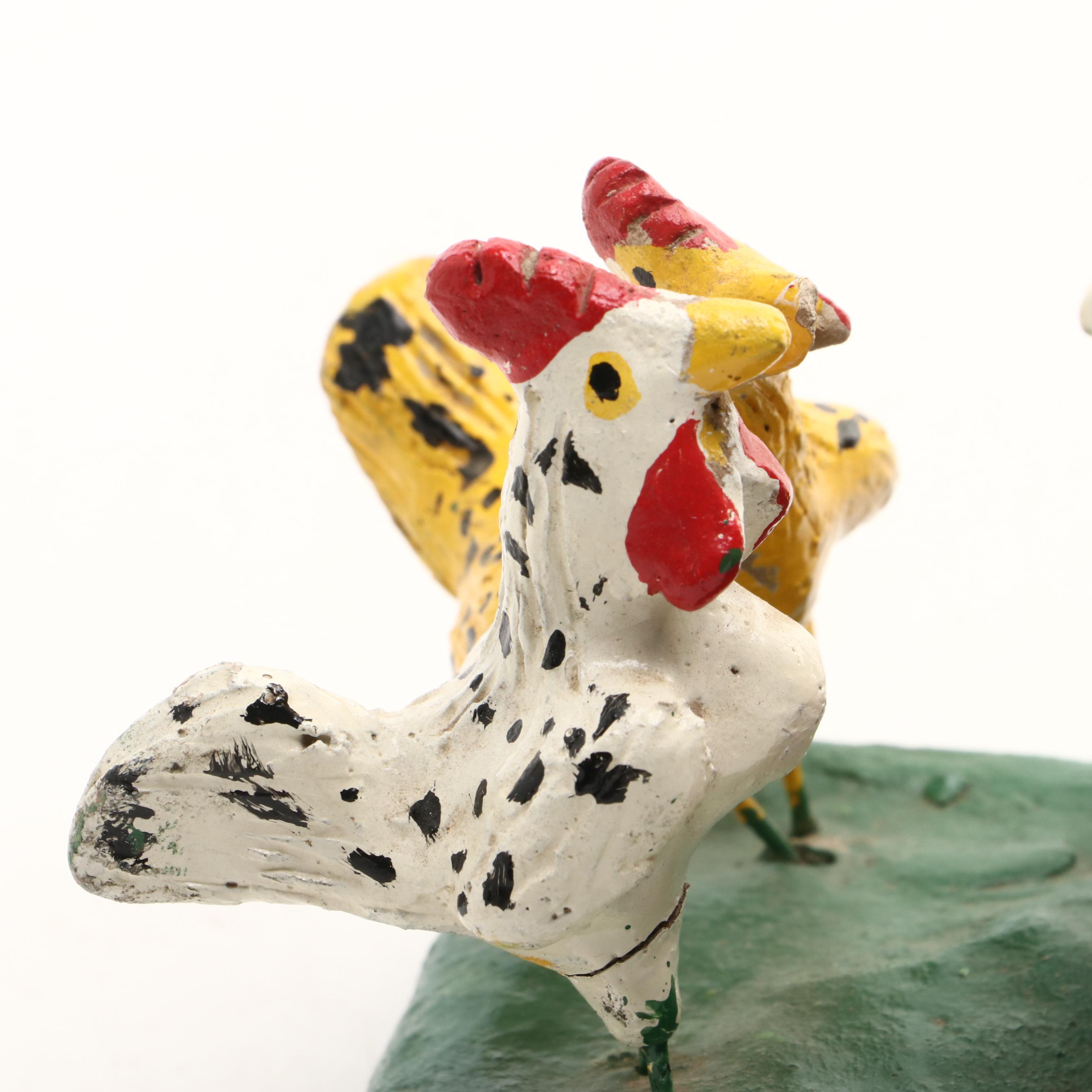 Hand-Painted Clay Rooster and Chicken Figurines
