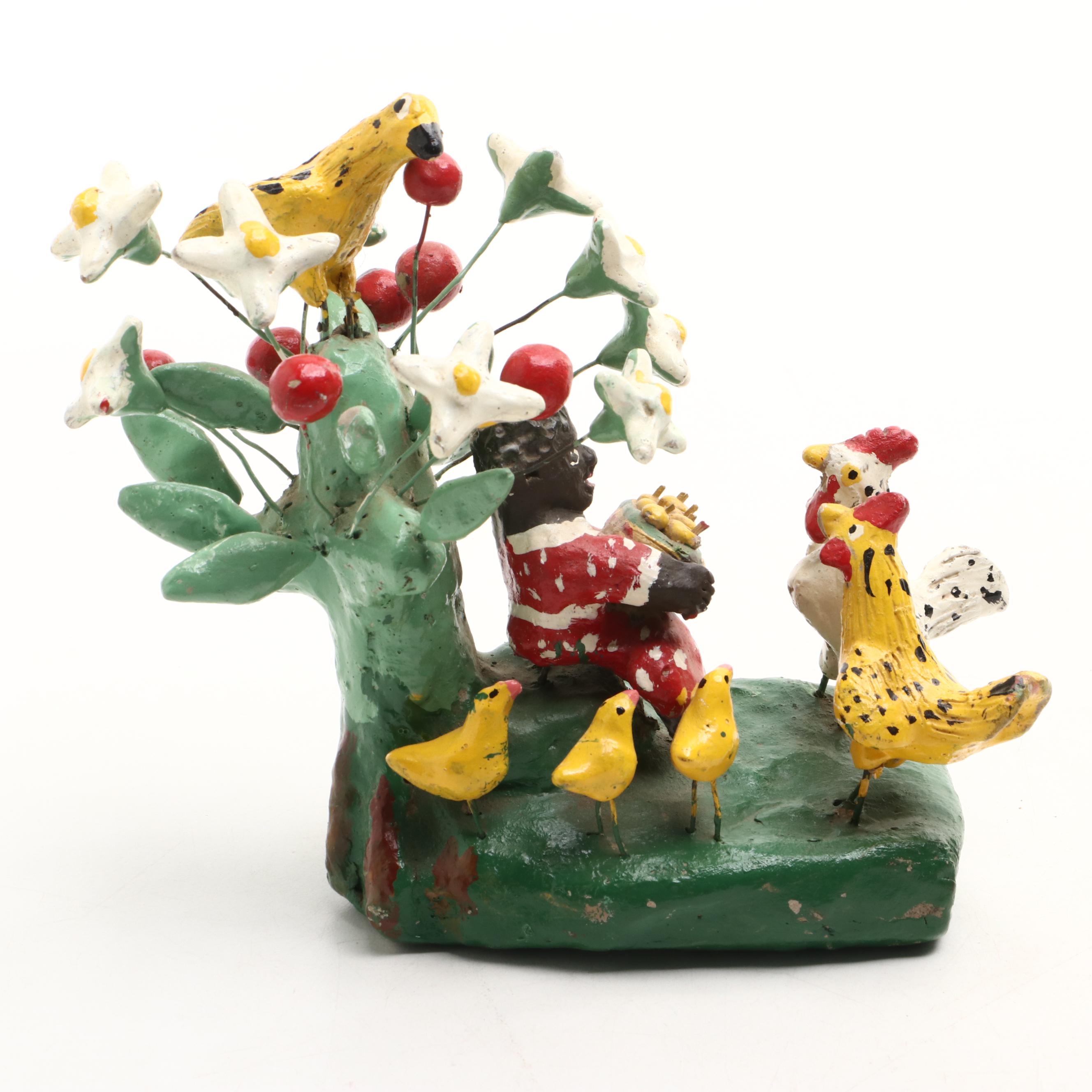 Hand-Painted Clay Rooster and Chicken Figurines