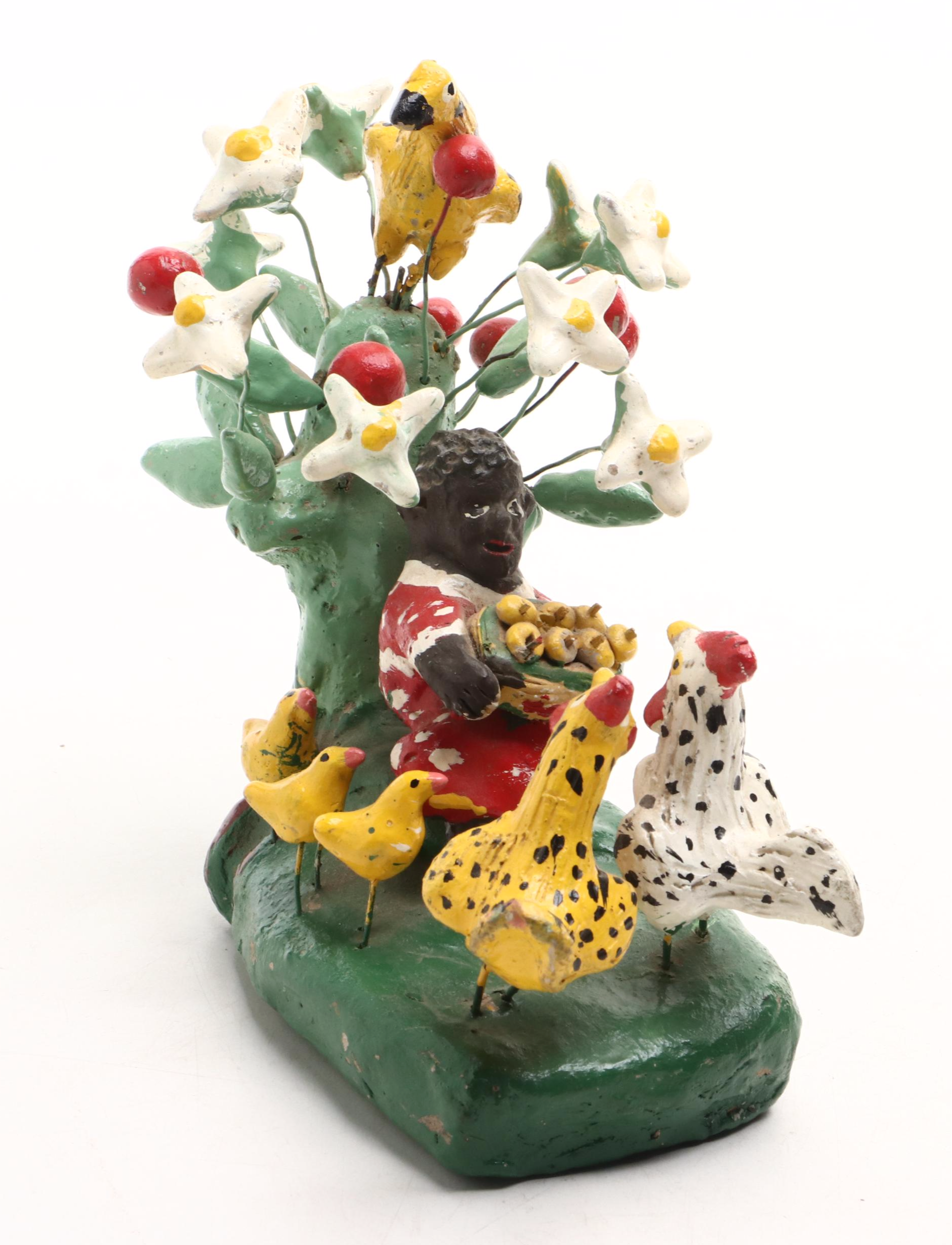 Hand-Painted Clay Rooster and Chicken Figurines