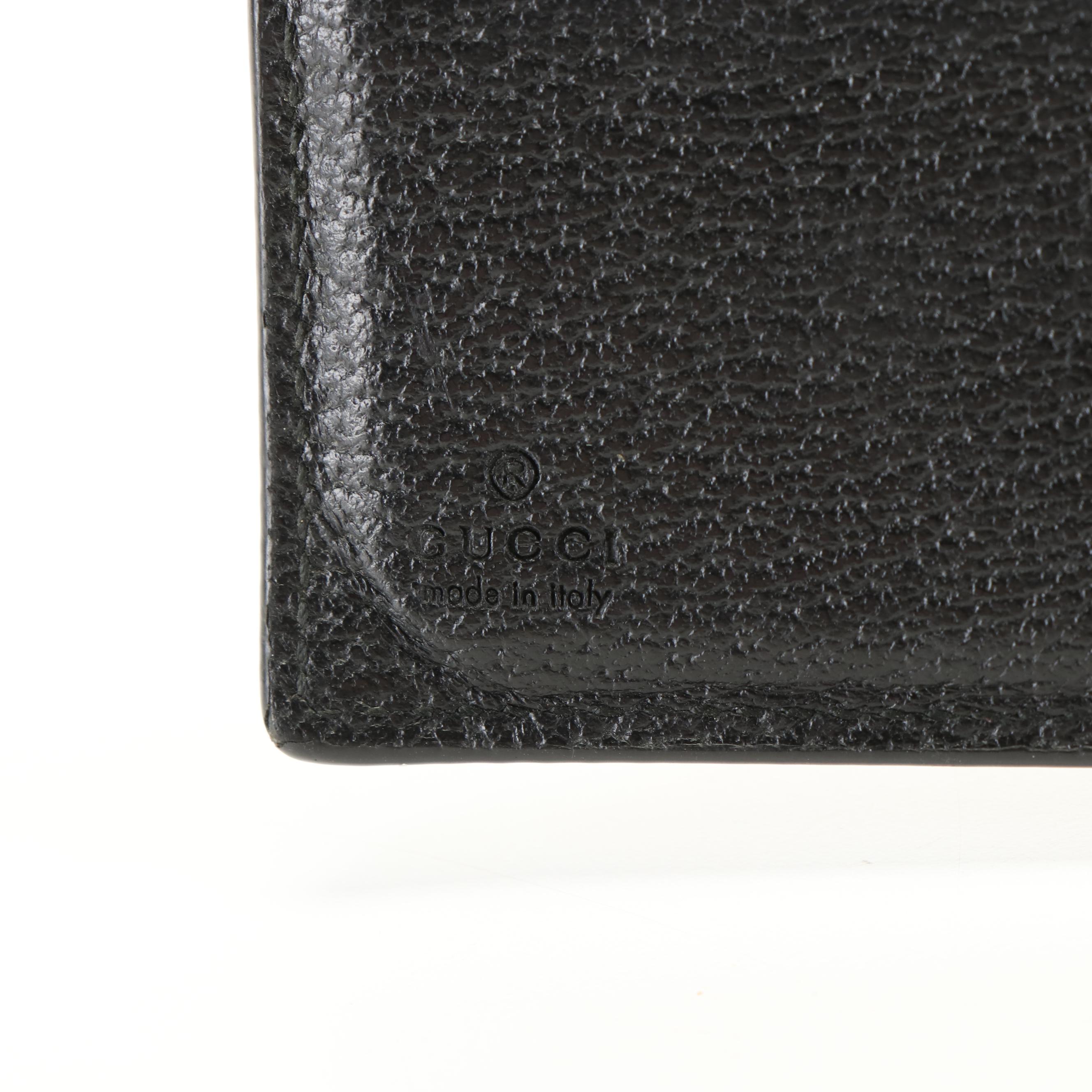 Gucci Gold Bee Star Black Leather Bifold Wallet