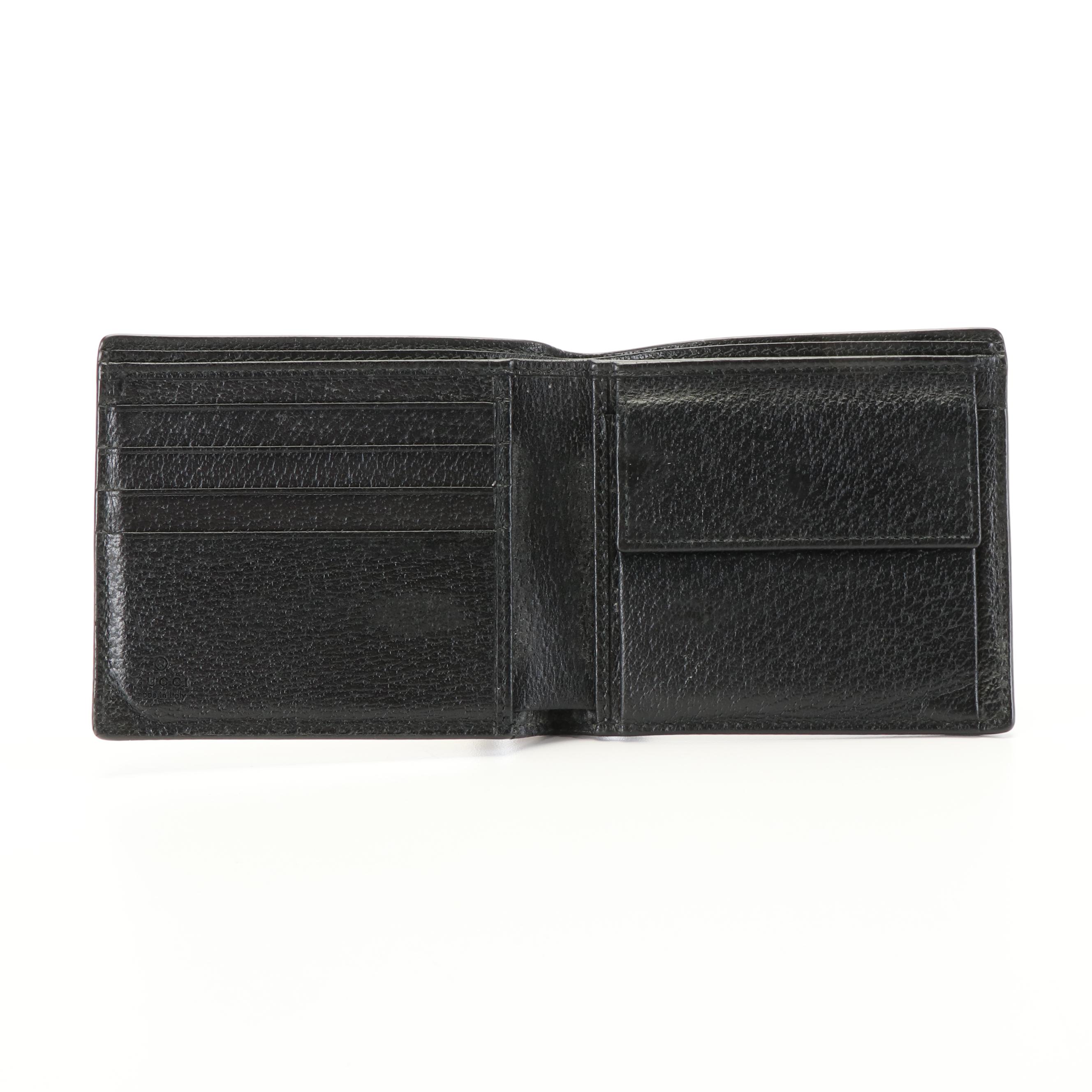 Gucci Gold Bee Star Black Leather Bifold Wallet