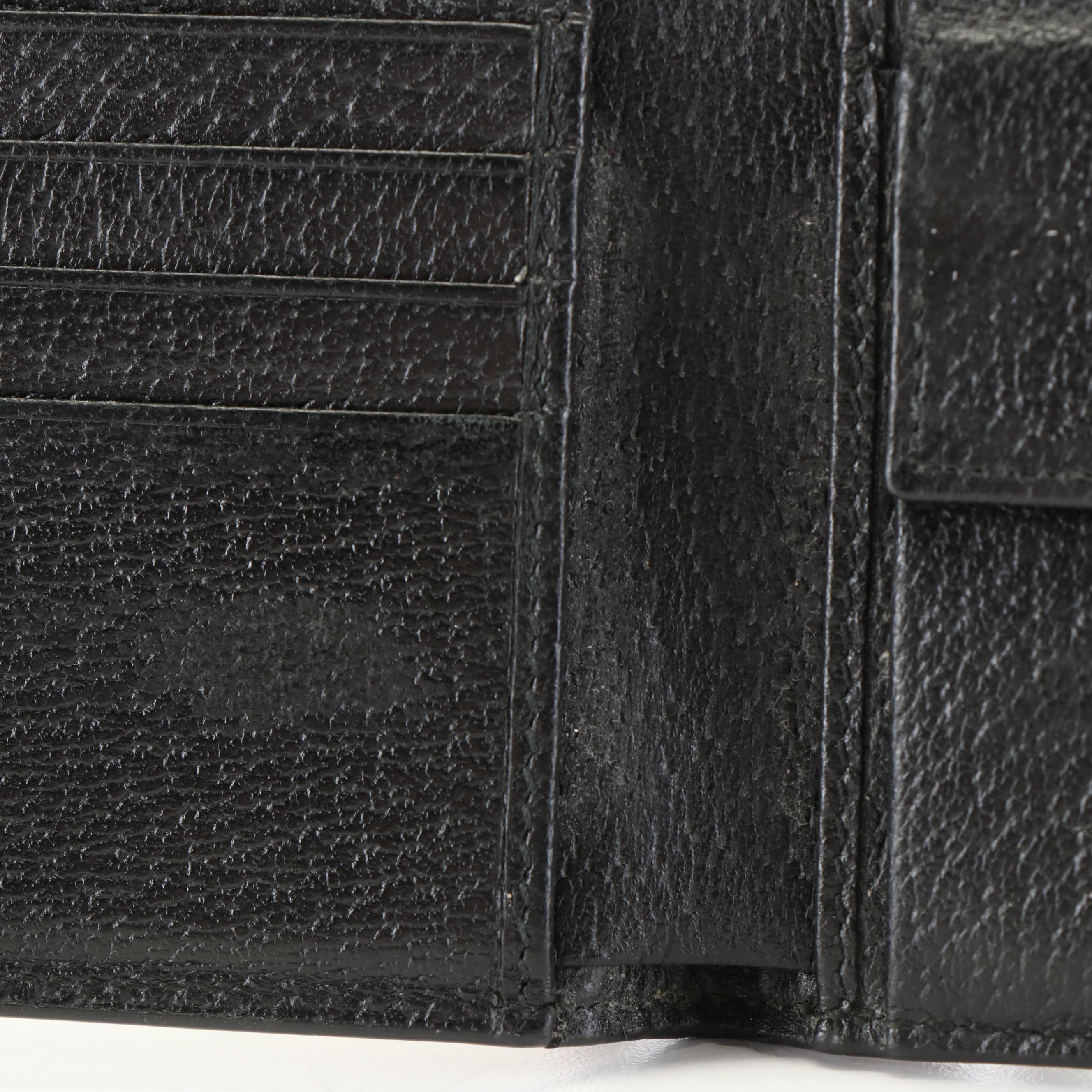 Gucci Gold Bee Star Black Leather Bifold Wallet