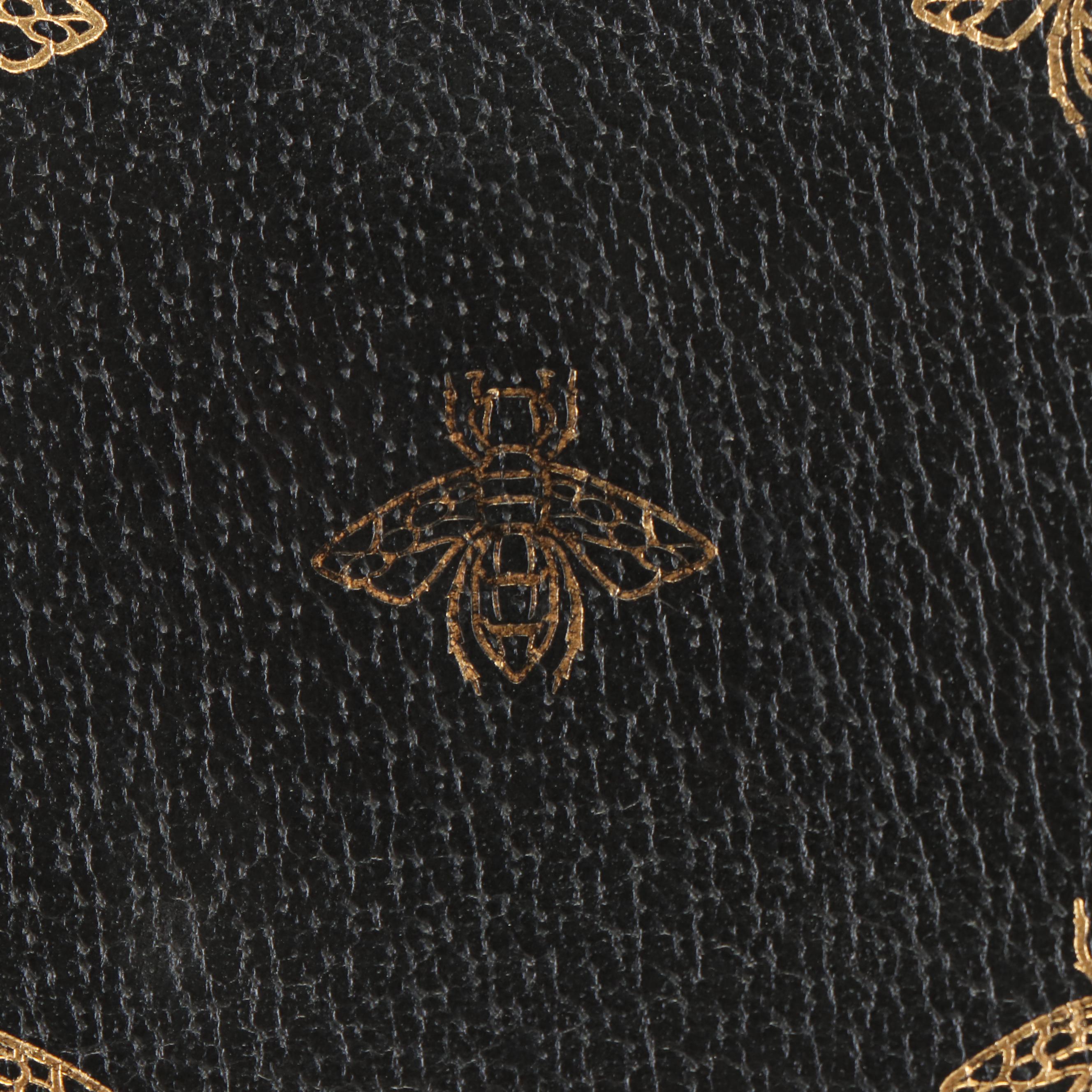 Gucci Gold Bee Star Black Leather Bifold Wallet