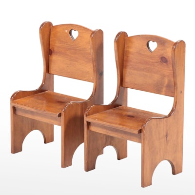 Pair of Gary E. Whitley American Primitive Pine Bench-Made Child's Chairs