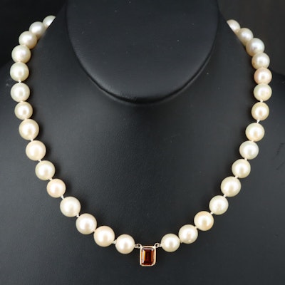 Pearl Necklace with 18K 2.72 CT Lab Grown Fancy Diamond Pendant and 14K Clasp