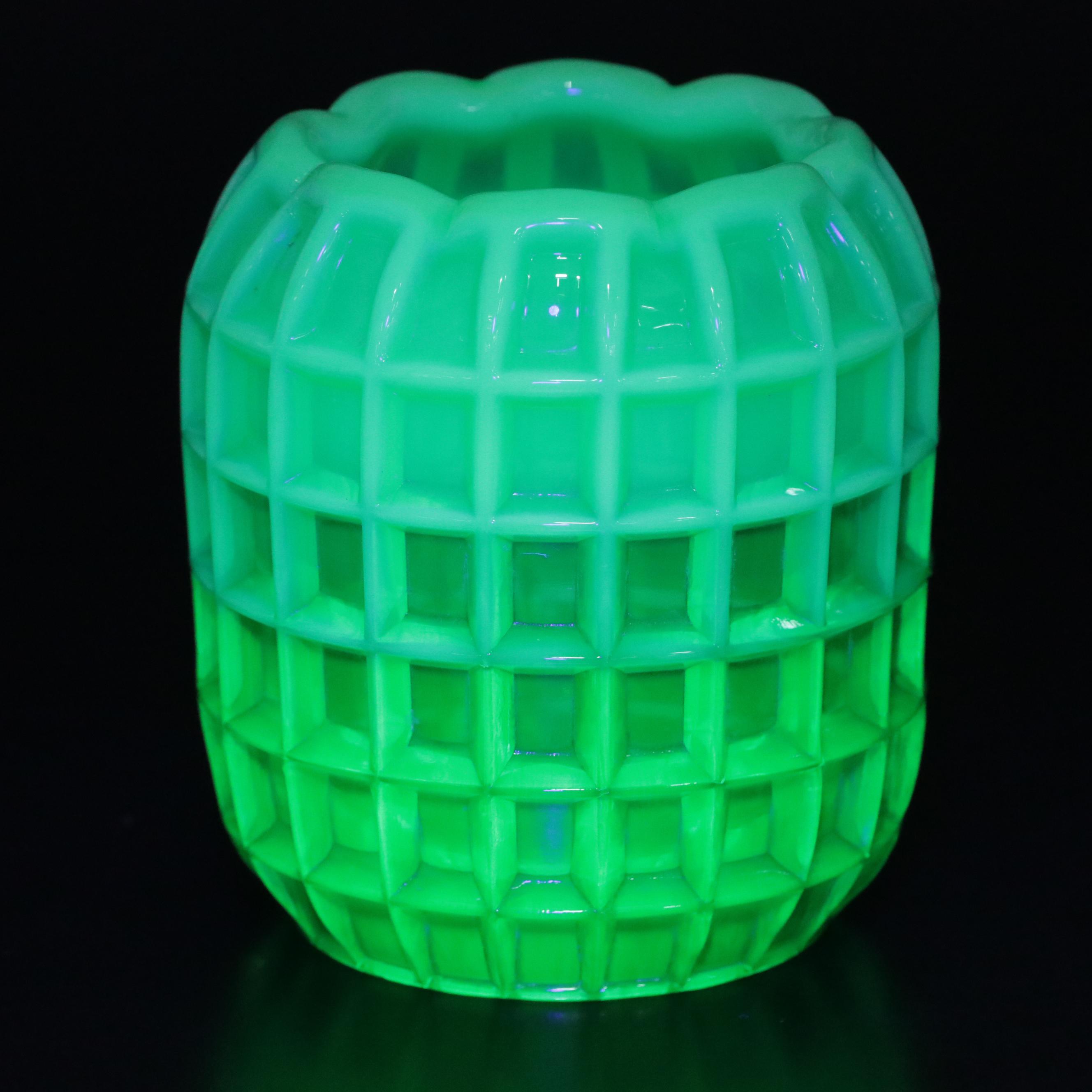 Fenton Uranium Glass Bowl with Hobnail Candy Dish and Pitcher and Vase