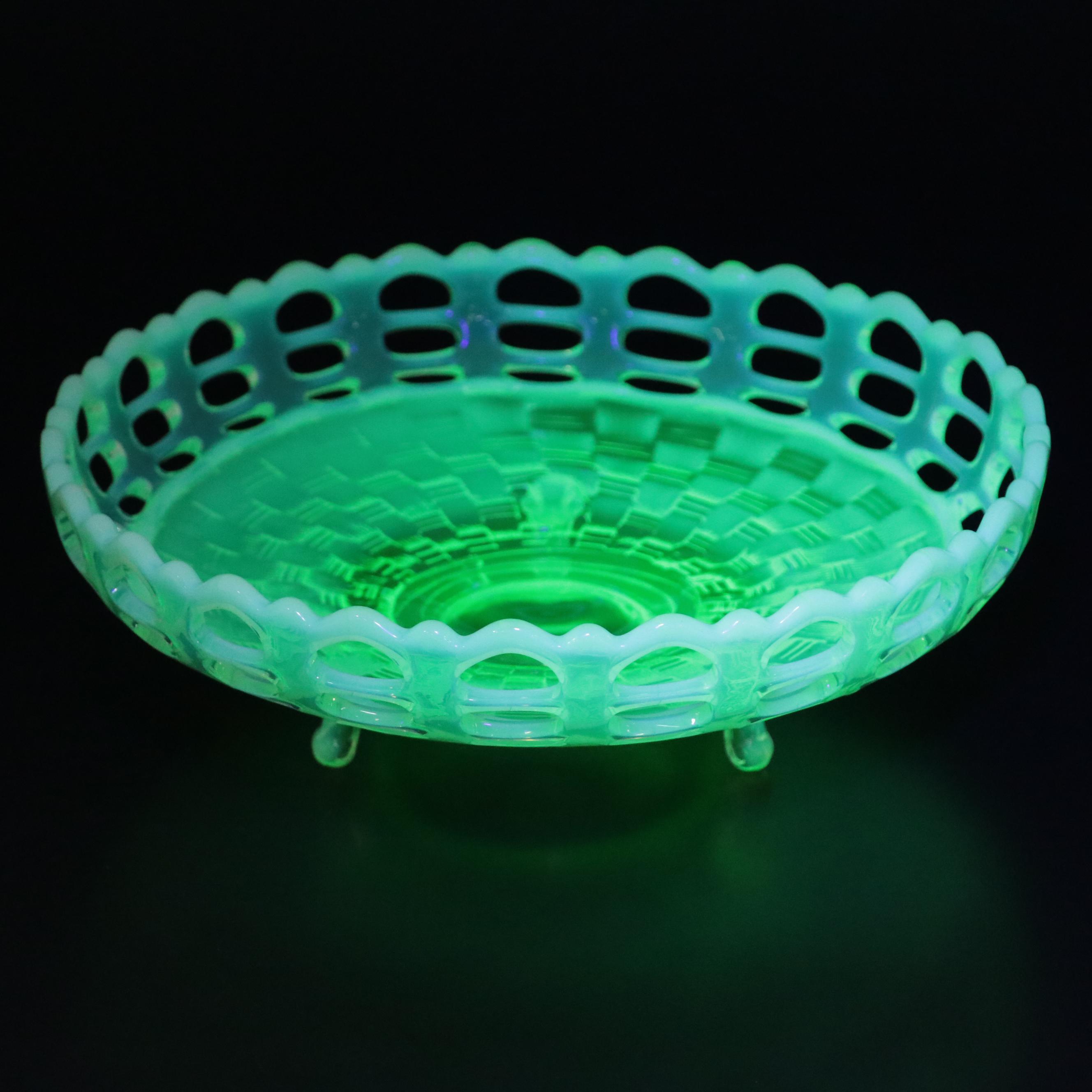 Fenton Uranium Glass Bowl with Hobnail Candy Dish and Pitcher and Vase