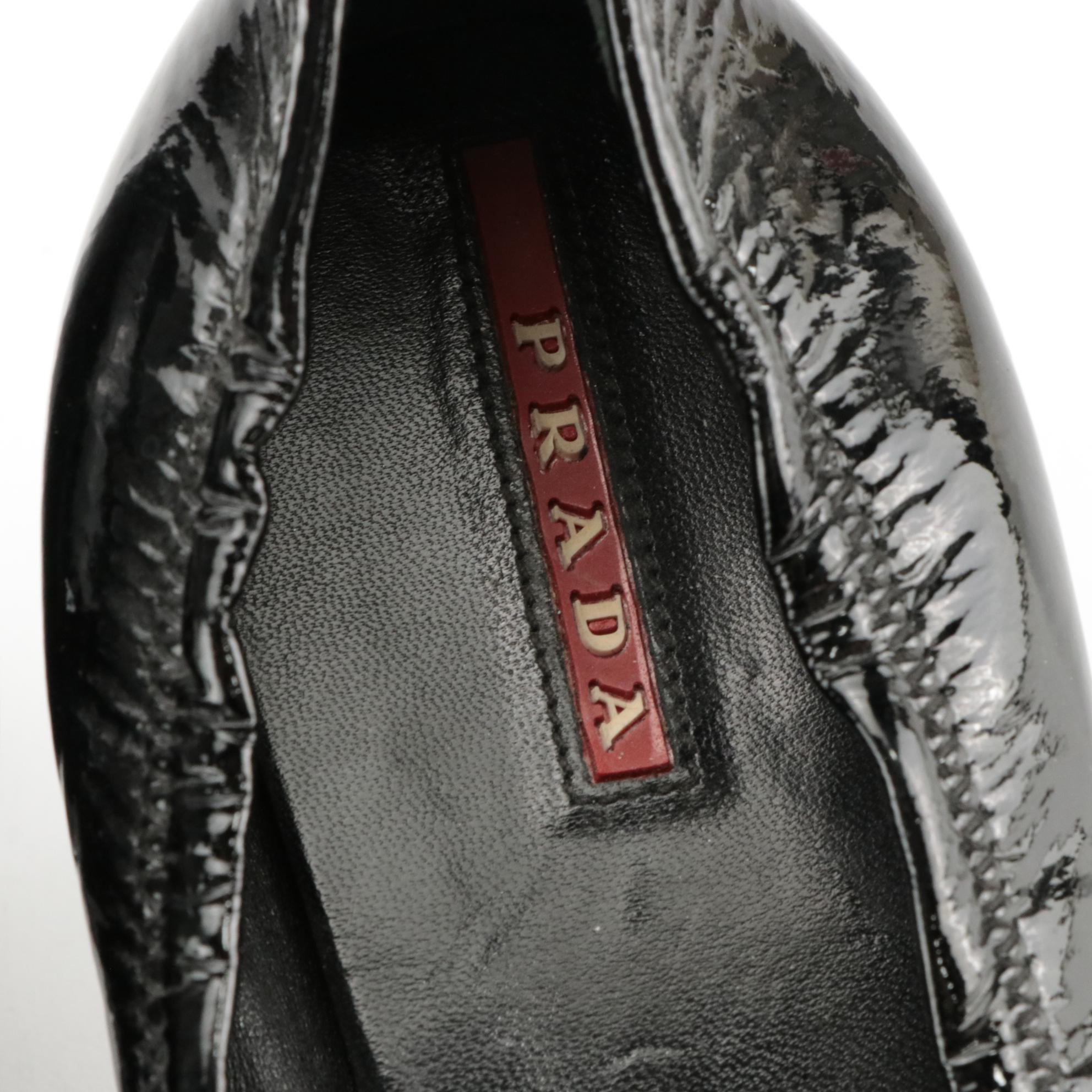 Prada Pointed Toe Kitten Heels in Black Patent Leather