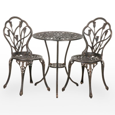 Metal Bistro Table with Two Matching Chairs