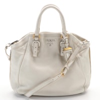 Prada 2 Way Tote Bag in White Cervo Lux Leather