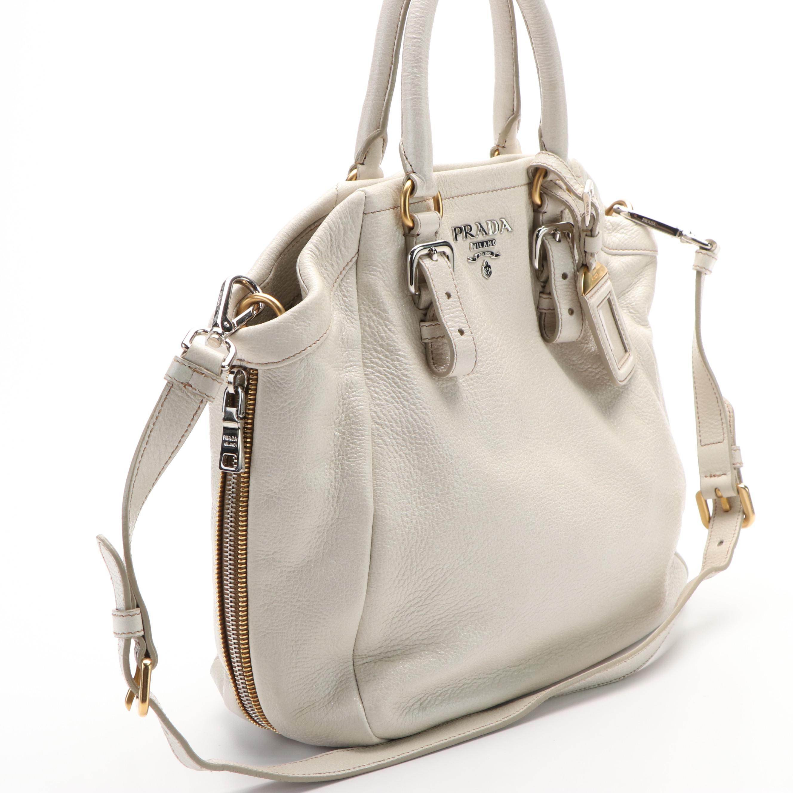 Prada 2 Way Tote Bag in White Cervo Lux Leather
