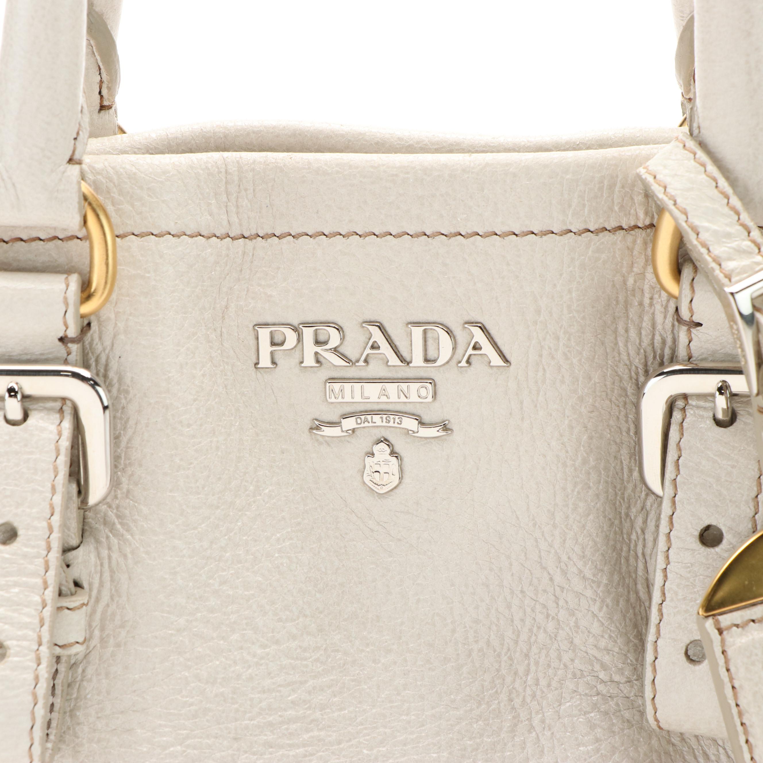 Prada 2 Way Tote Bag in White Cervo Lux Leather