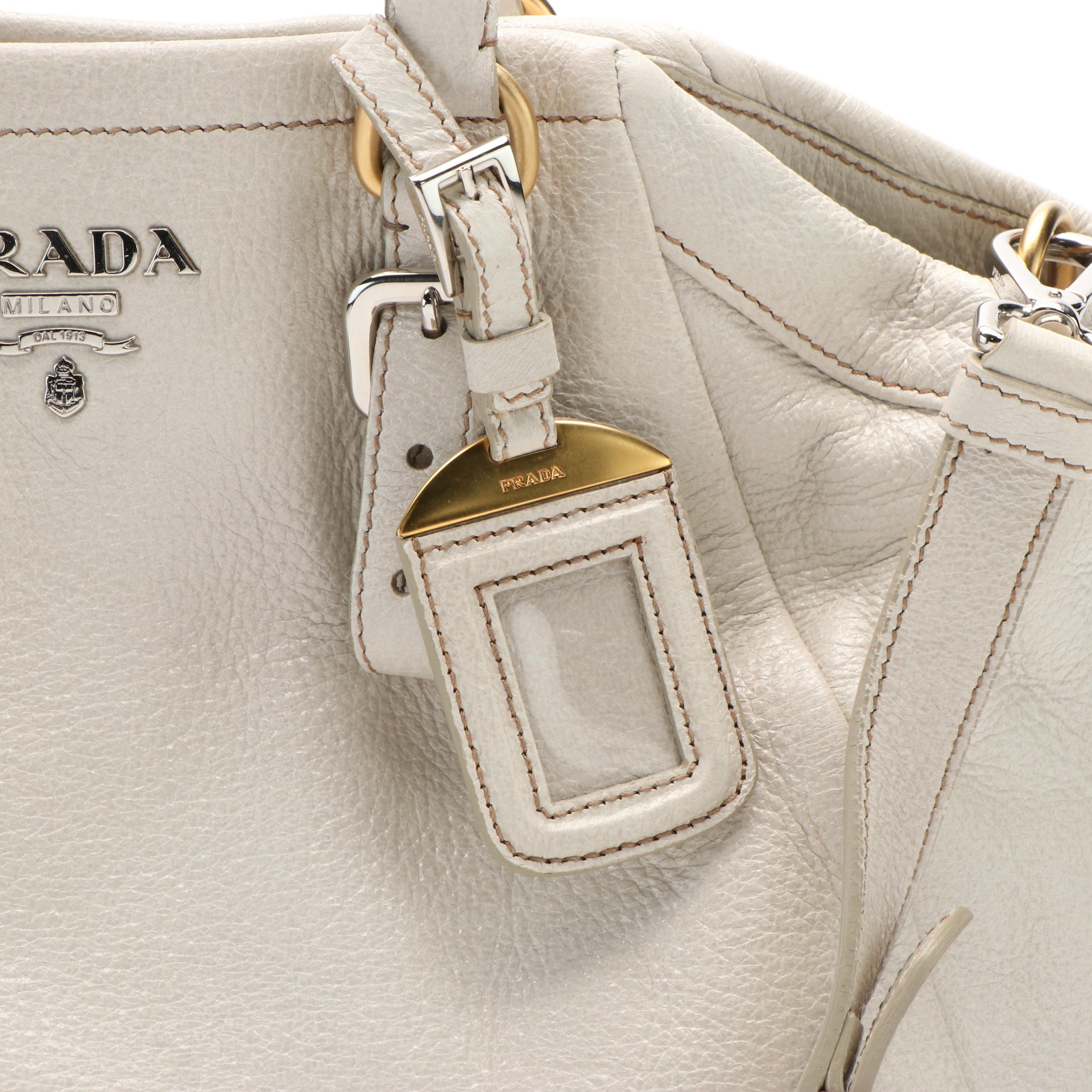 Prada 2 Way Tote Bag in White Cervo Lux Leather