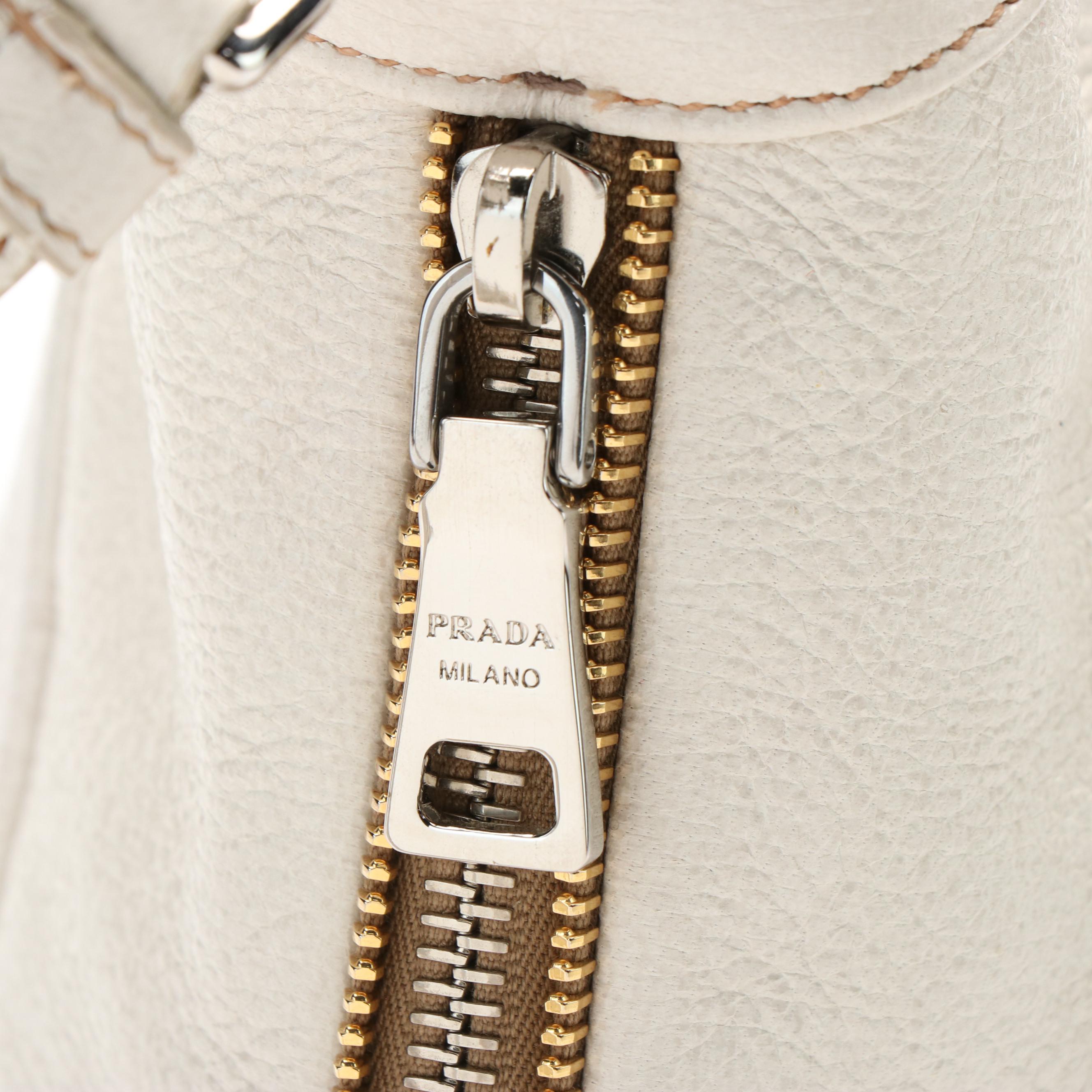 Prada 2 Way Tote Bag in White Cervo Lux Leather