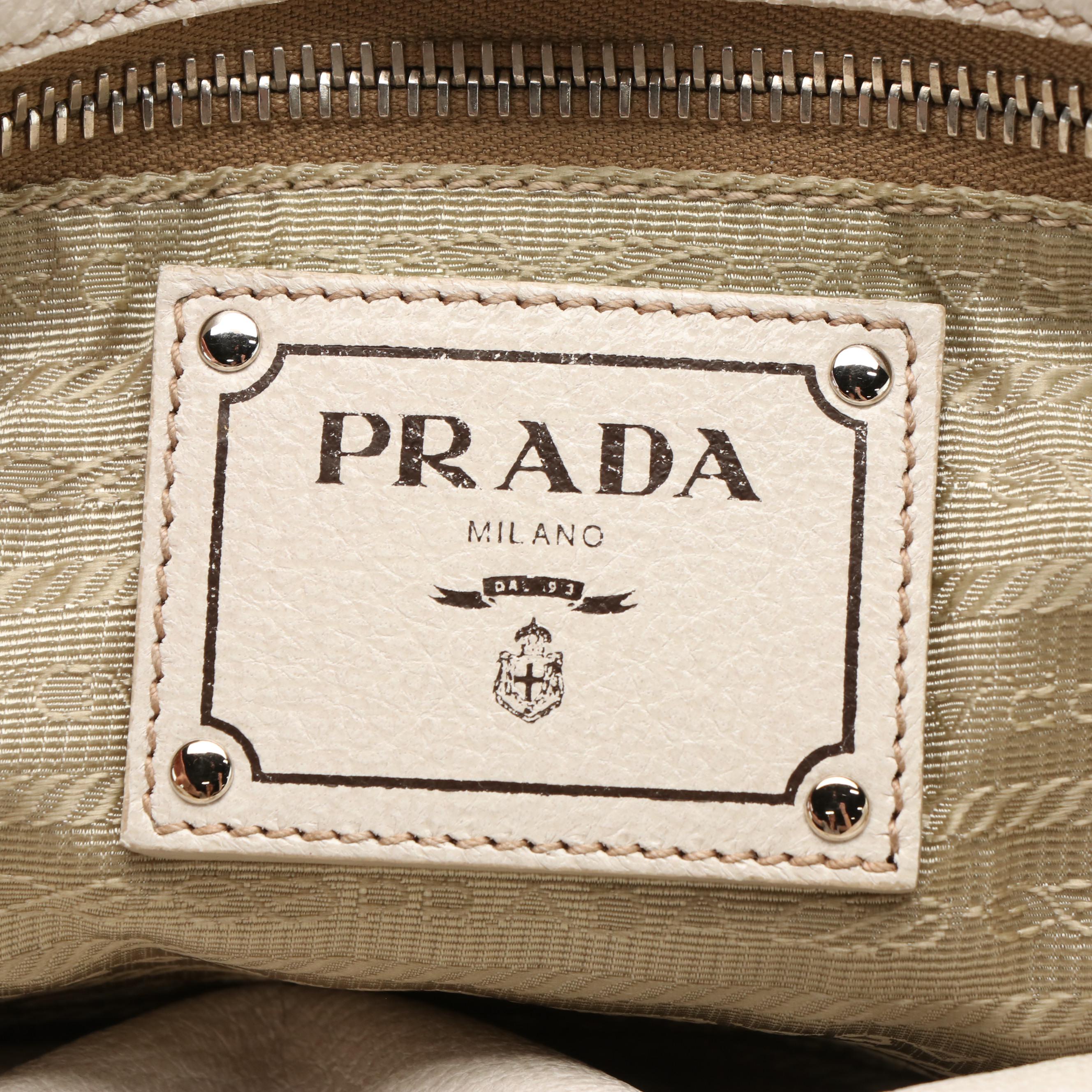 Prada 2 Way Tote Bag in White Cervo Lux Leather