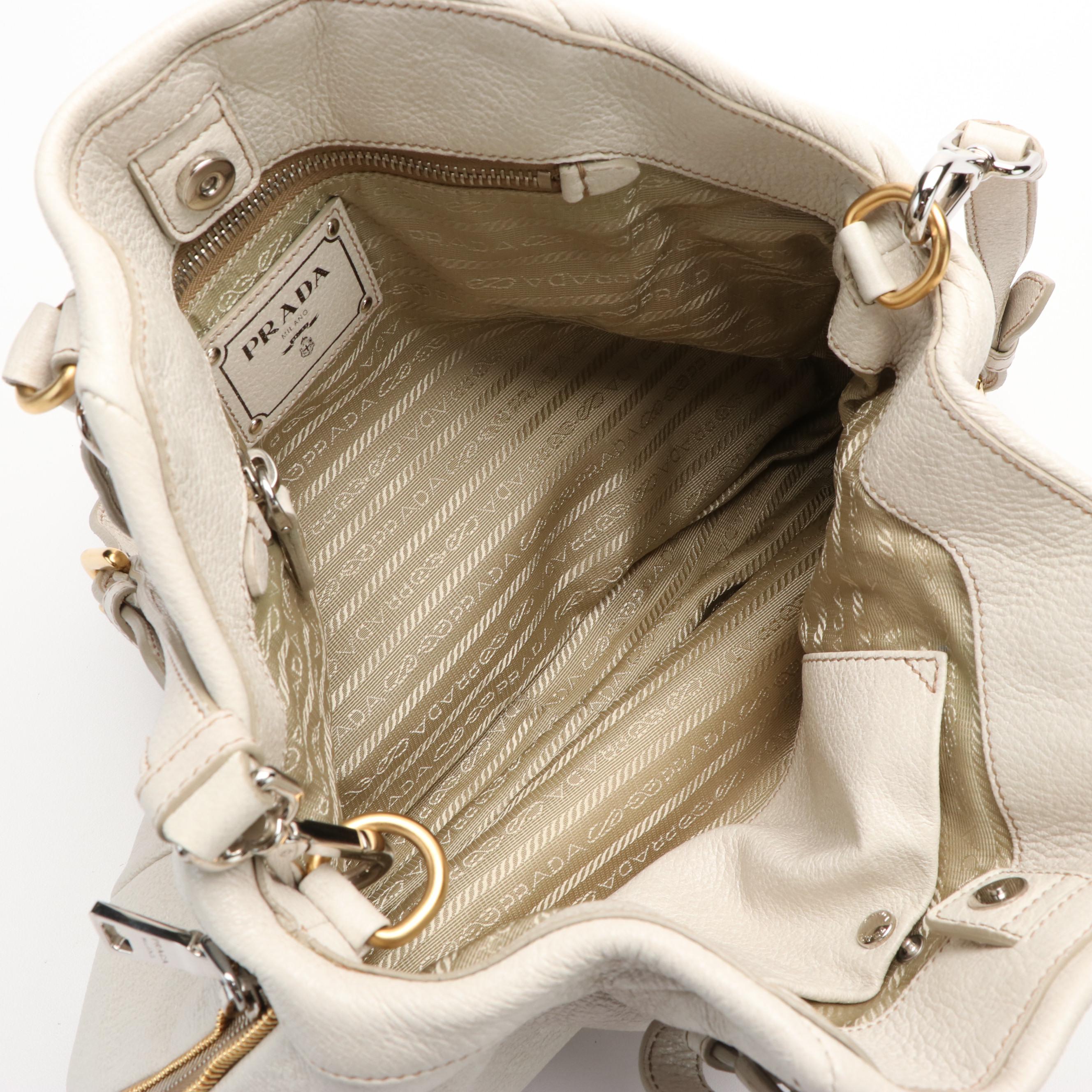 Prada 2 Way Tote Bag in White Cervo Lux Leather