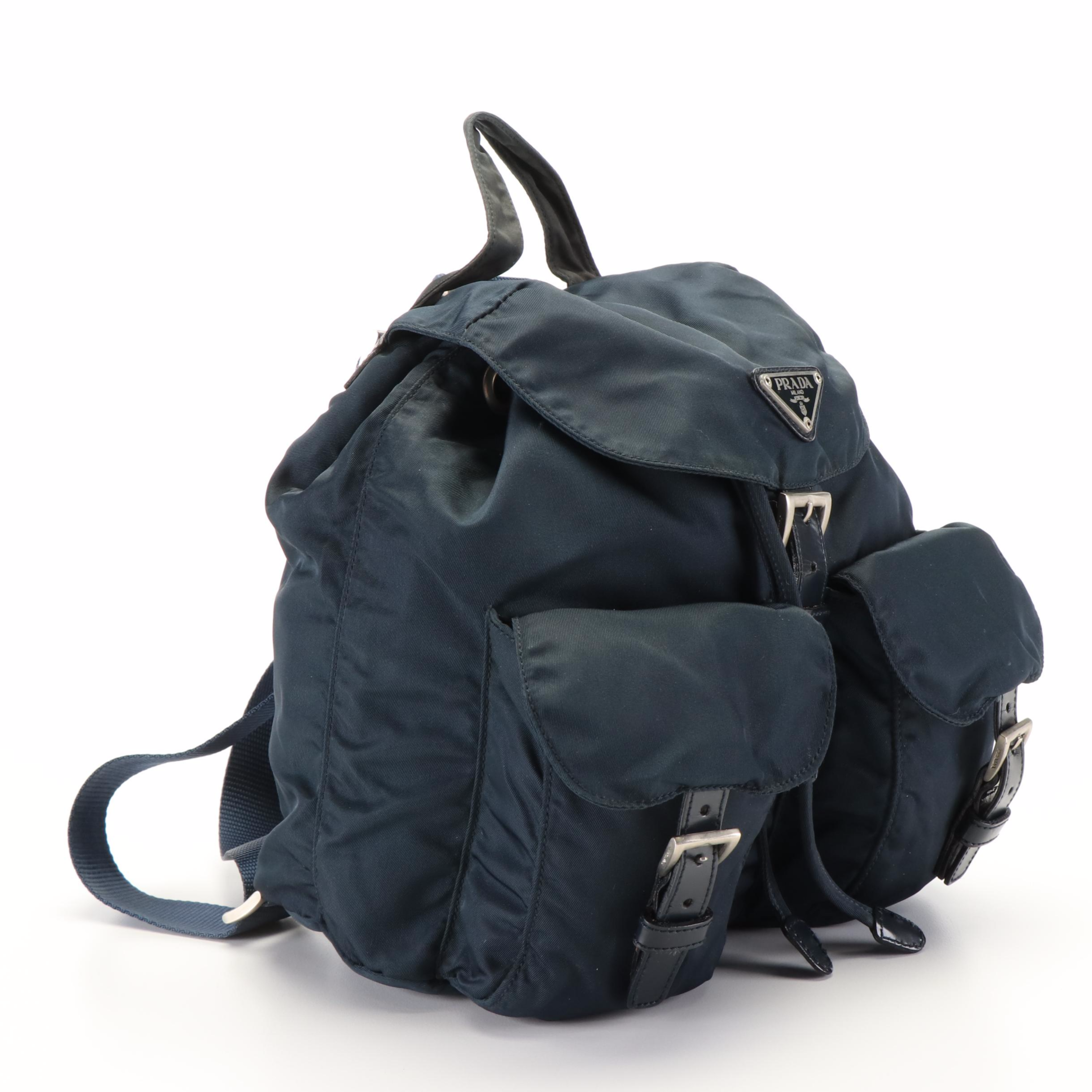 Prada Vela Oceano Blue Nylon and Leather Small Backpack