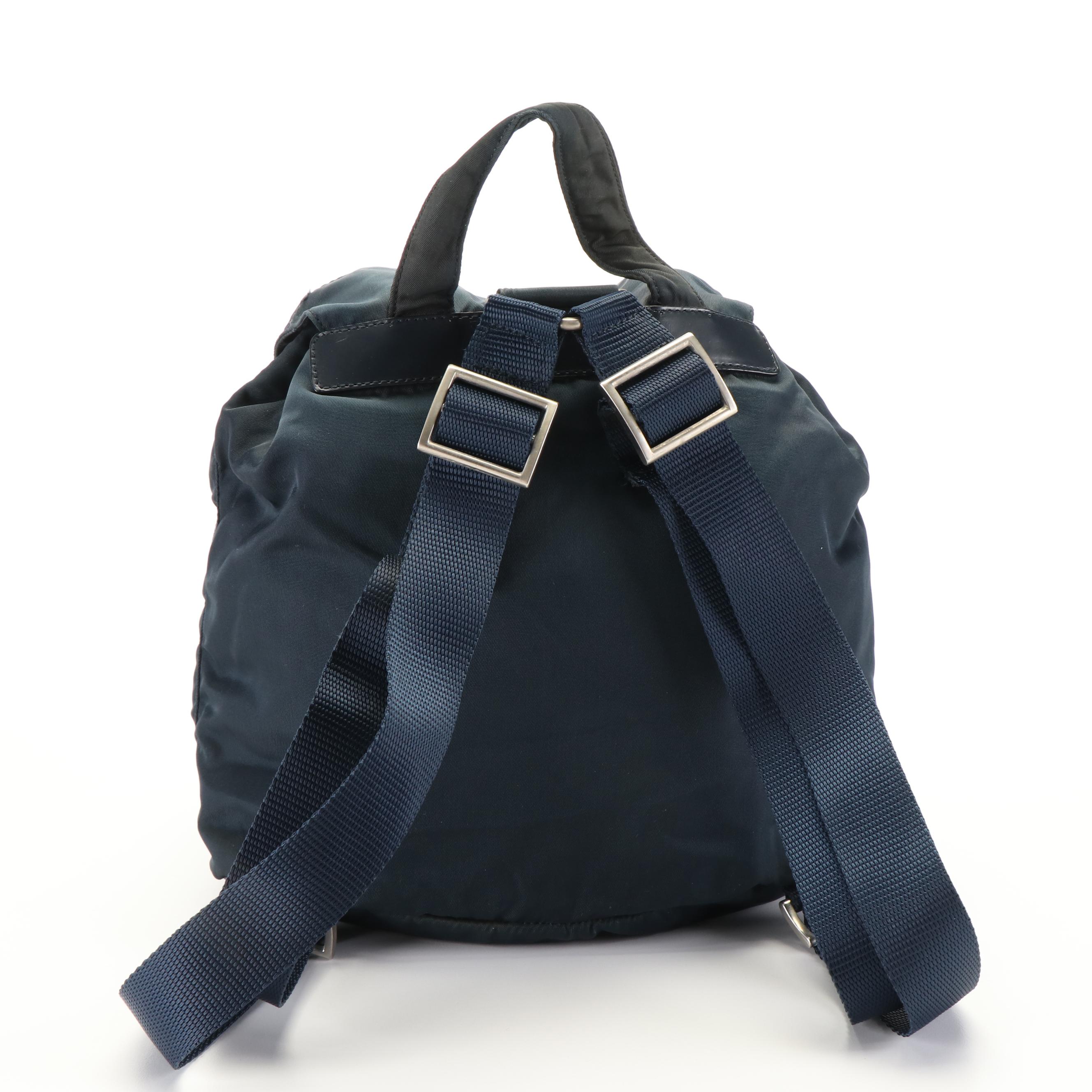 Prada Vela Oceano Blue Nylon and Leather Small Backpack