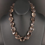 Smoky Quartz Freeform Faceted Bead Necklace with Sterling Clasp
